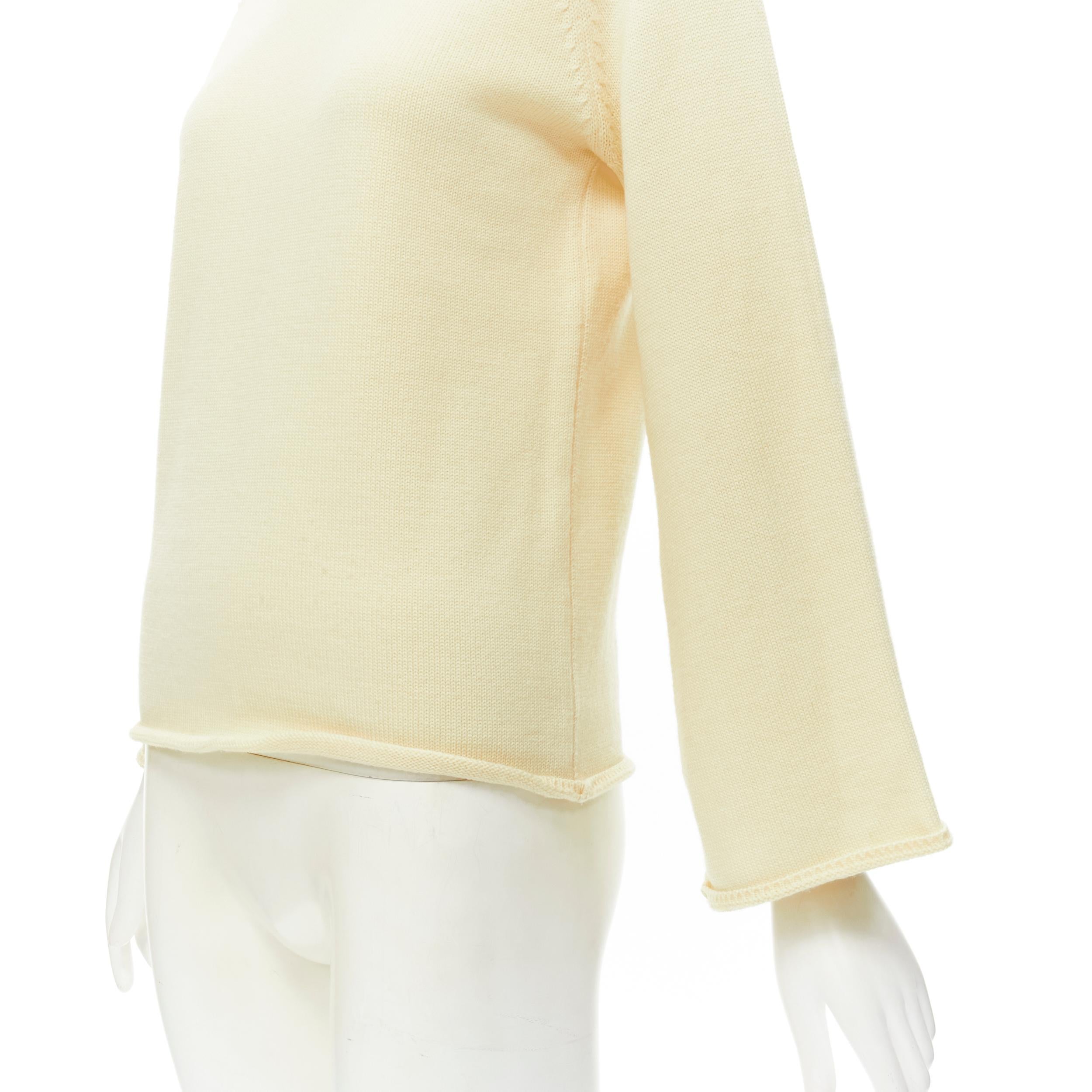 YOHJI YAMAMOTO cream beige 100% wool rolled edge wide sleeve sweater M For Sale 1
