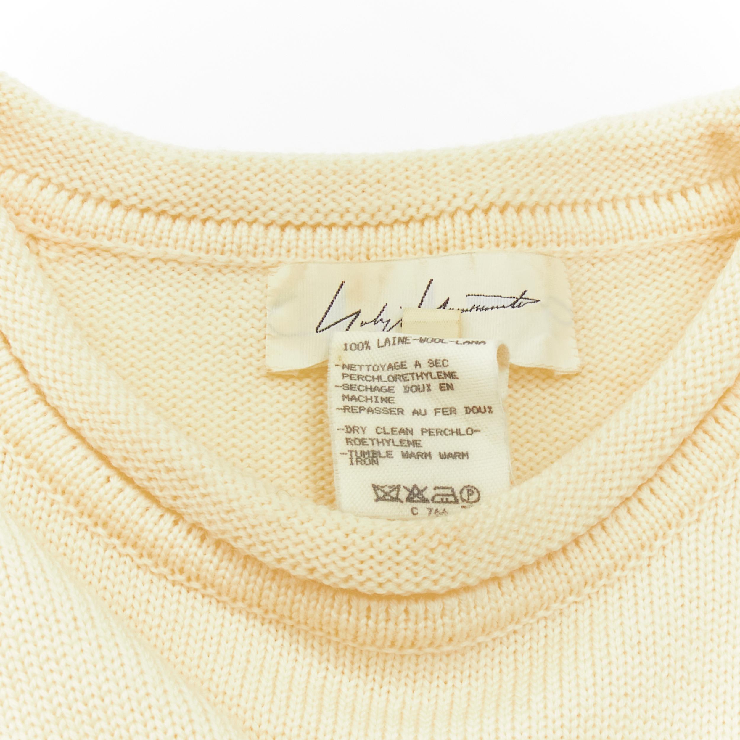 YOHJI YAMAMOTO cream beige 100% wool rolled edge wide sleeve sweater M For Sale 2