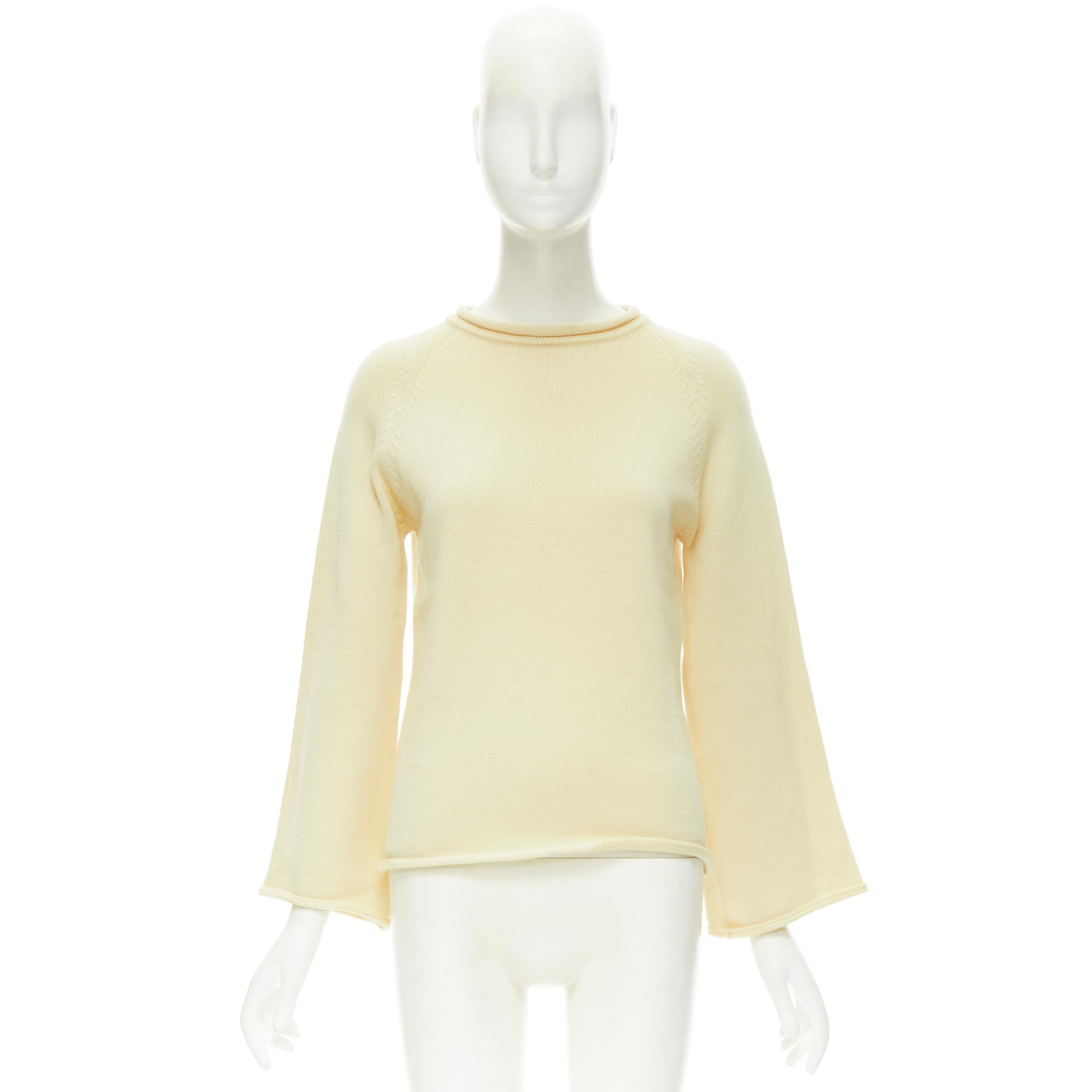 YOHJI YAMAMOTO cream beige 100% wool rolled edge wide sleeve sweater M For Sale 3