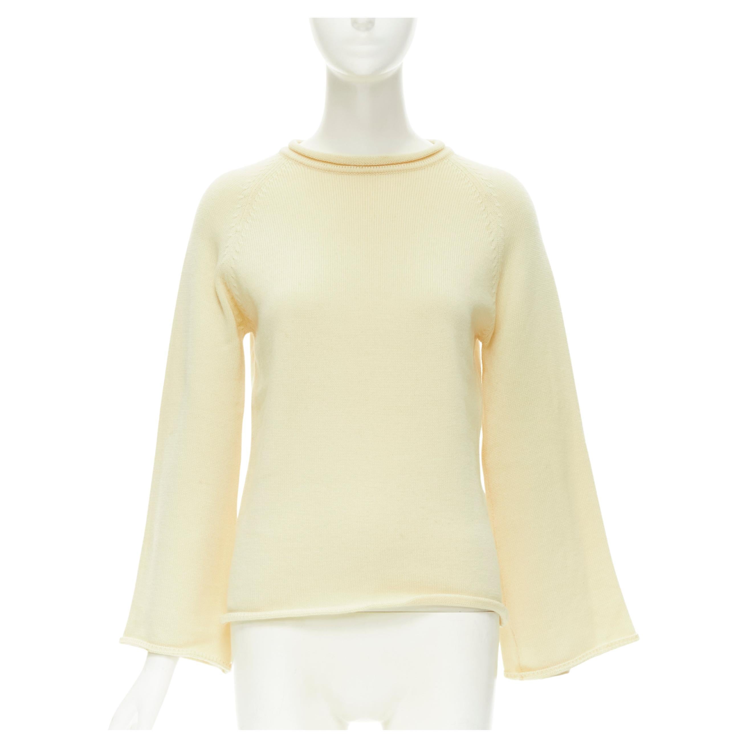 YOHJI YAMAMOTO cream beige 100% wool rolled edge wide sleeve sweater M For Sale