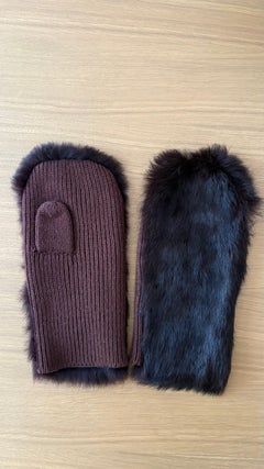 Manoplas de Yohji Yamamoto de piel de conejo marrón oscuro y lana
