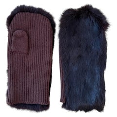 Manoplas de Yohji Yamamoto de piel de conejo marrón oscuro y lana