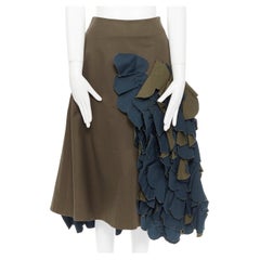 YOHJI YAMAMOTO dark green navy ruffle petal A-line knee length skirt JP1 24"