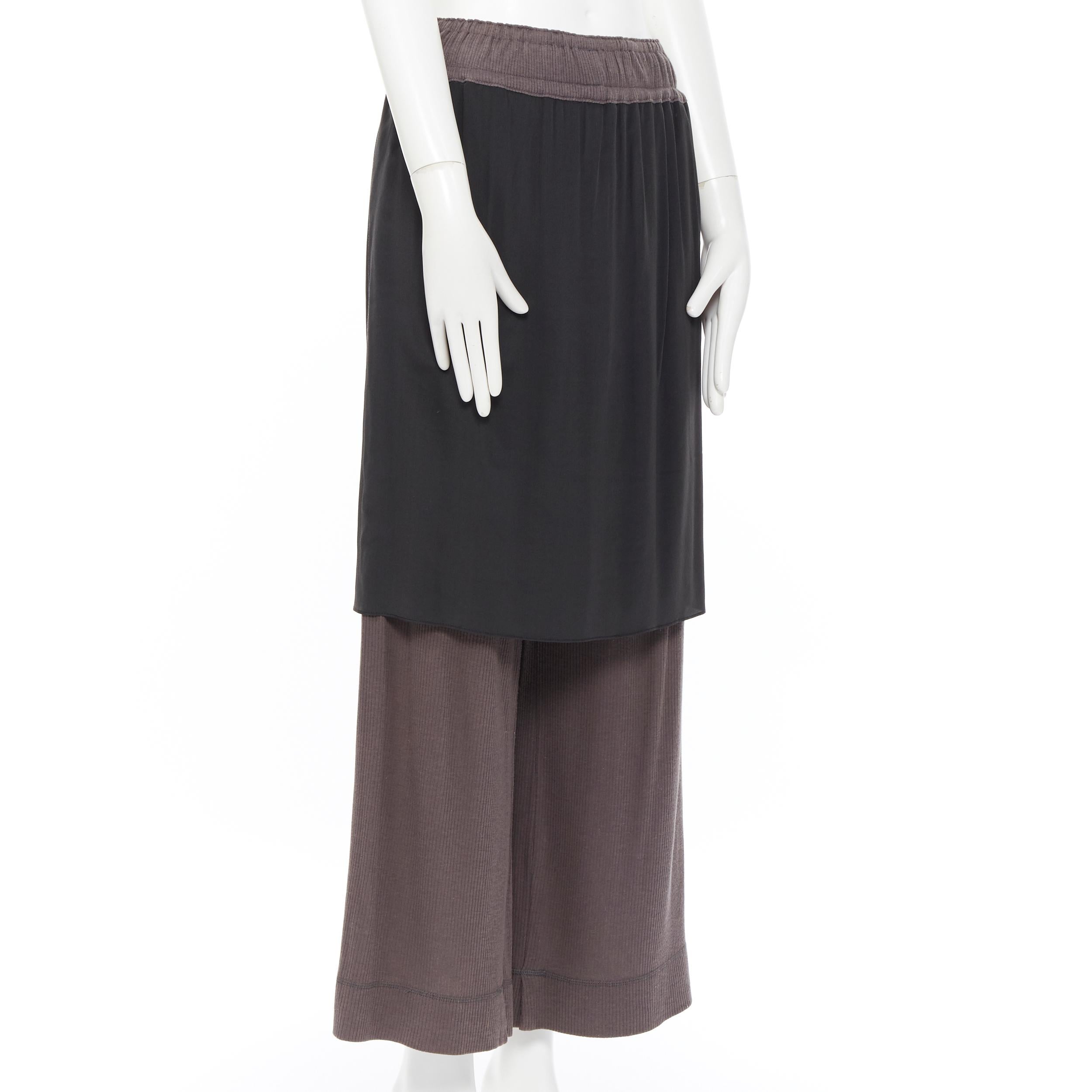 YOHJI YAMAMOTO dark grey silk skirt overlay ribbed wide leg casual 