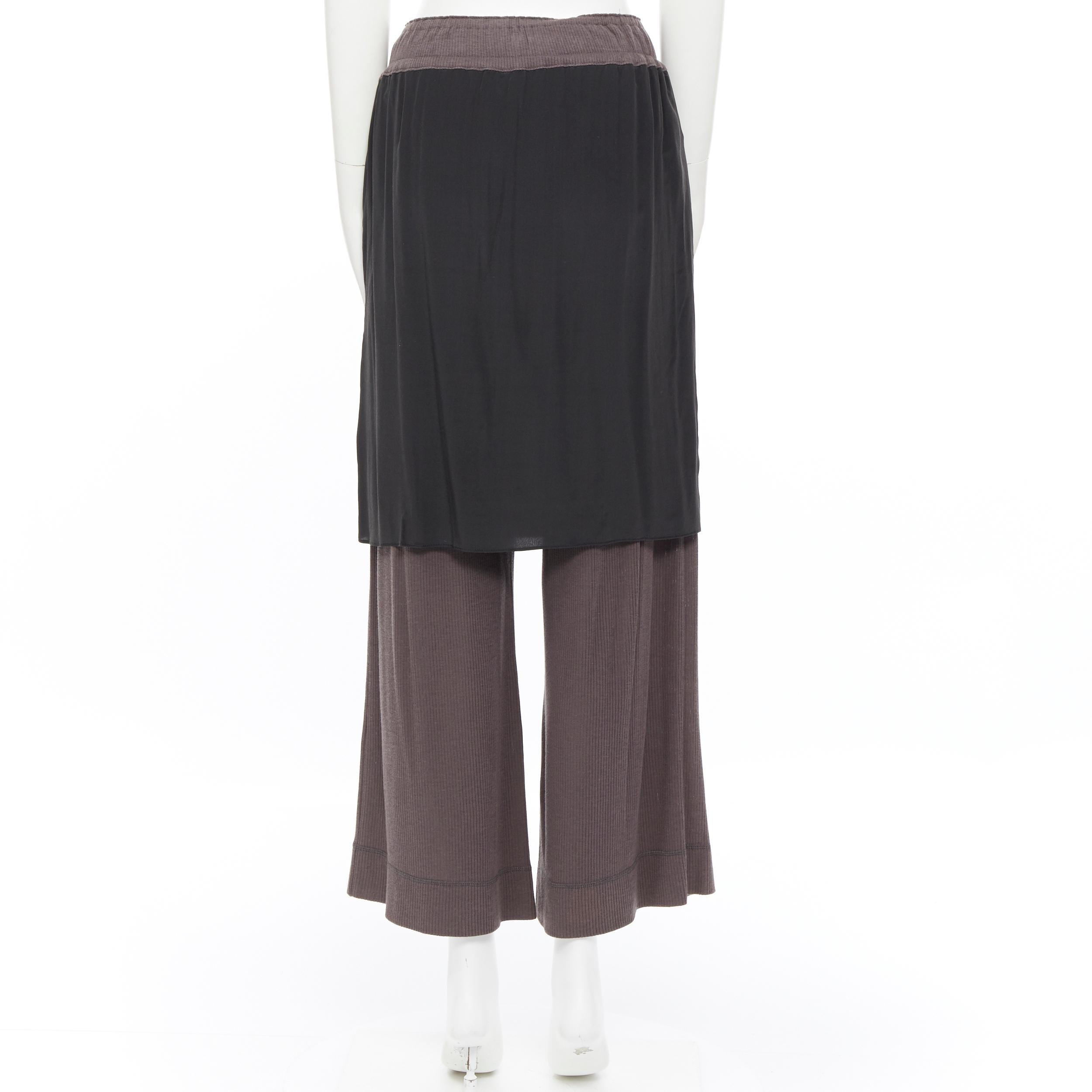 Black YOHJI YAMAMOTO dark grey silk skirt overlay ribbed wide leg casual pants JP1