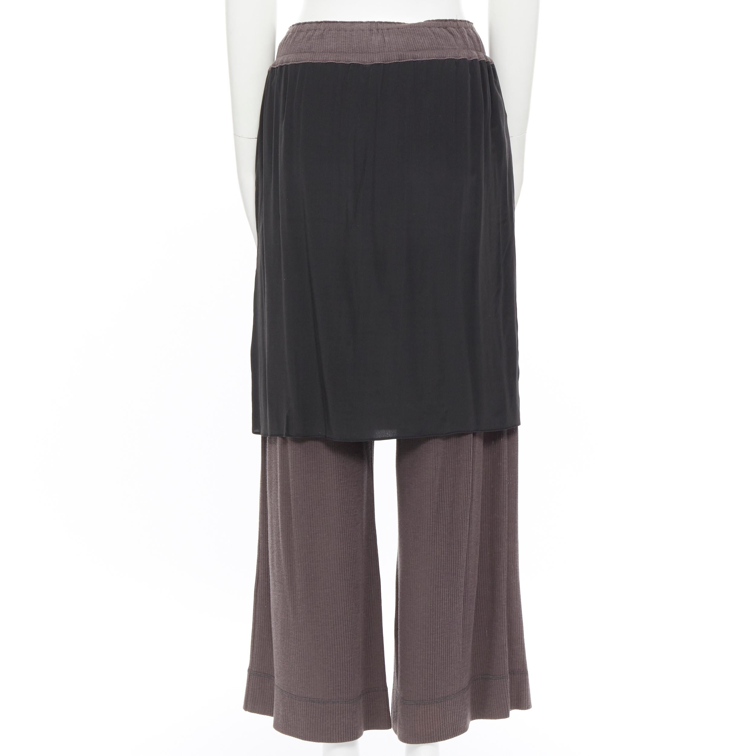 YOHJI YAMAMOTO dark grey silk skirt overlay ribbed wide leg casual pants JP1 In Excellent Condition In Hong Kong, NT