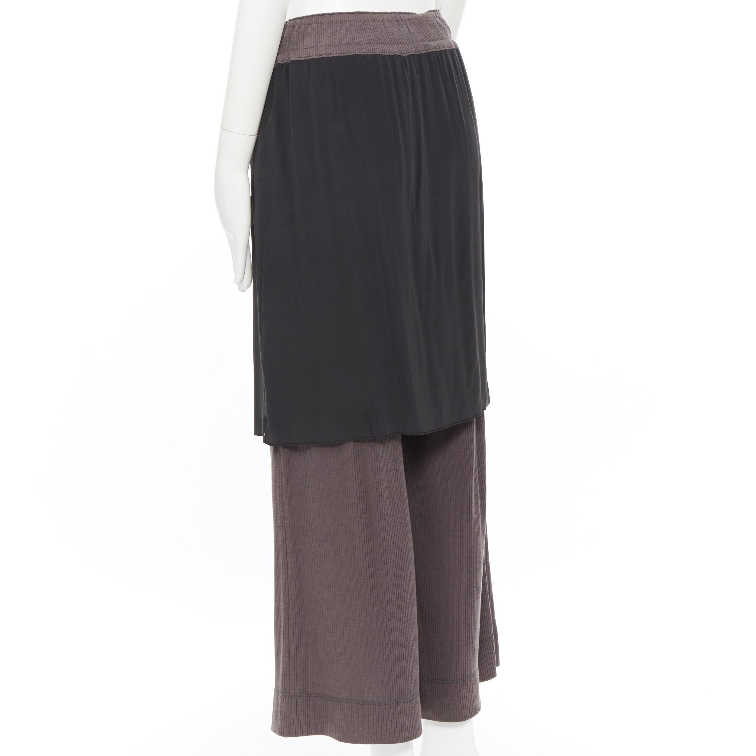 Women's YOHJI YAMAMOTO dark grey silk skirt overlay ribbed wide leg casual pants JP1