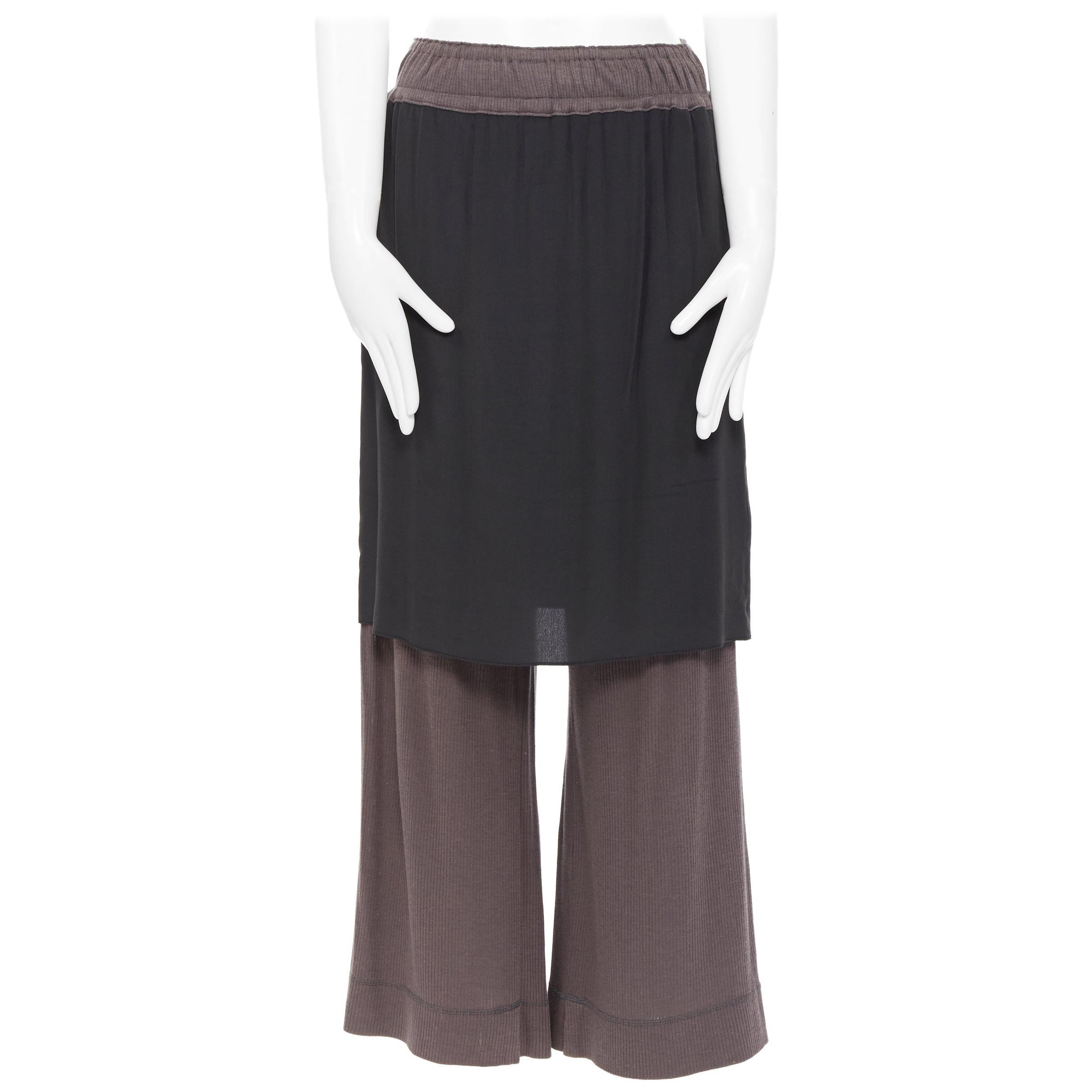 YOHJI YAMAMOTO dark grey silk skirt overlay ribbed wide leg casual pants JP1