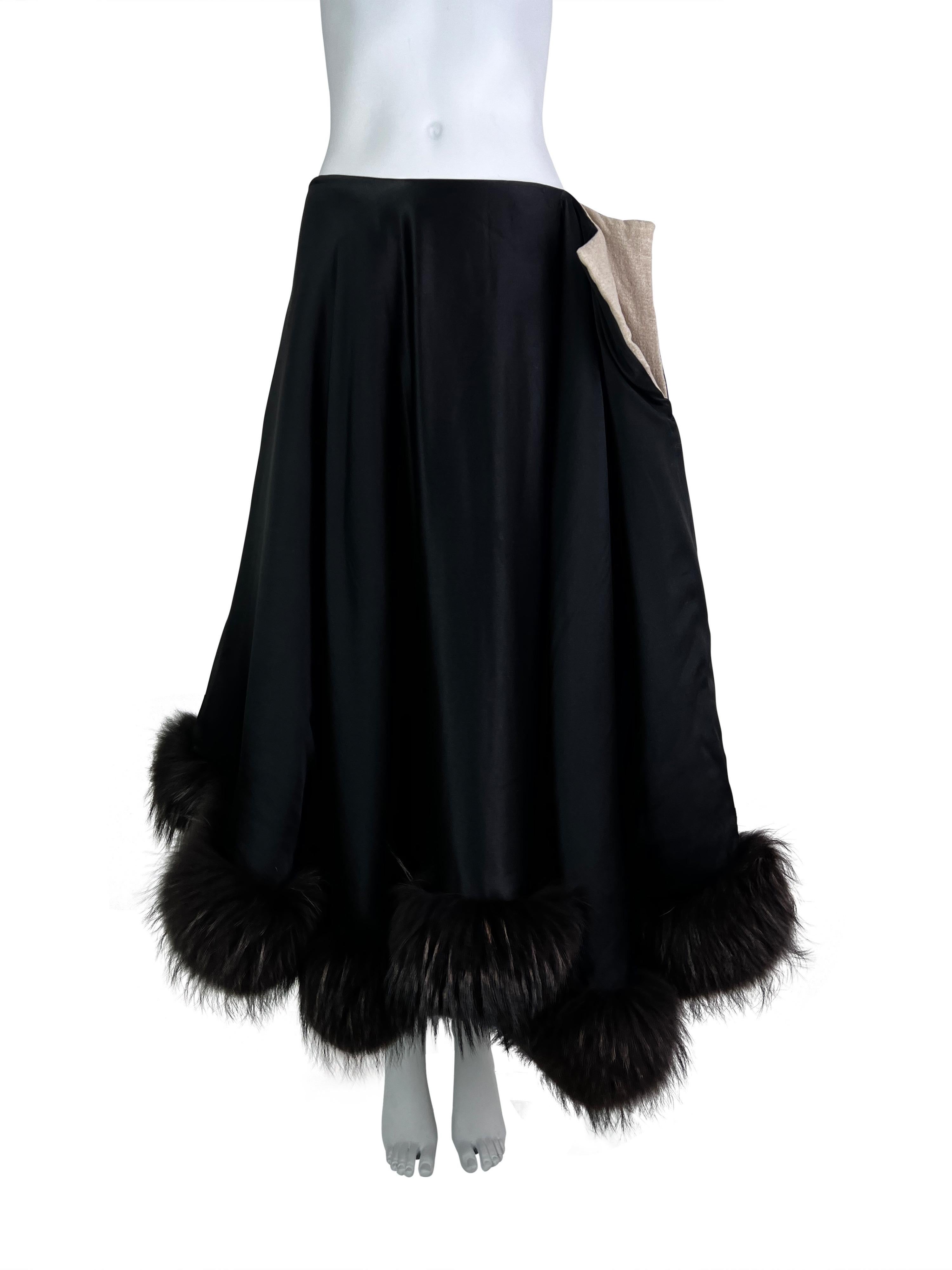 Yohji Yamamoto Fall 2000 Padded Silk Skirt With Fur Trim 10