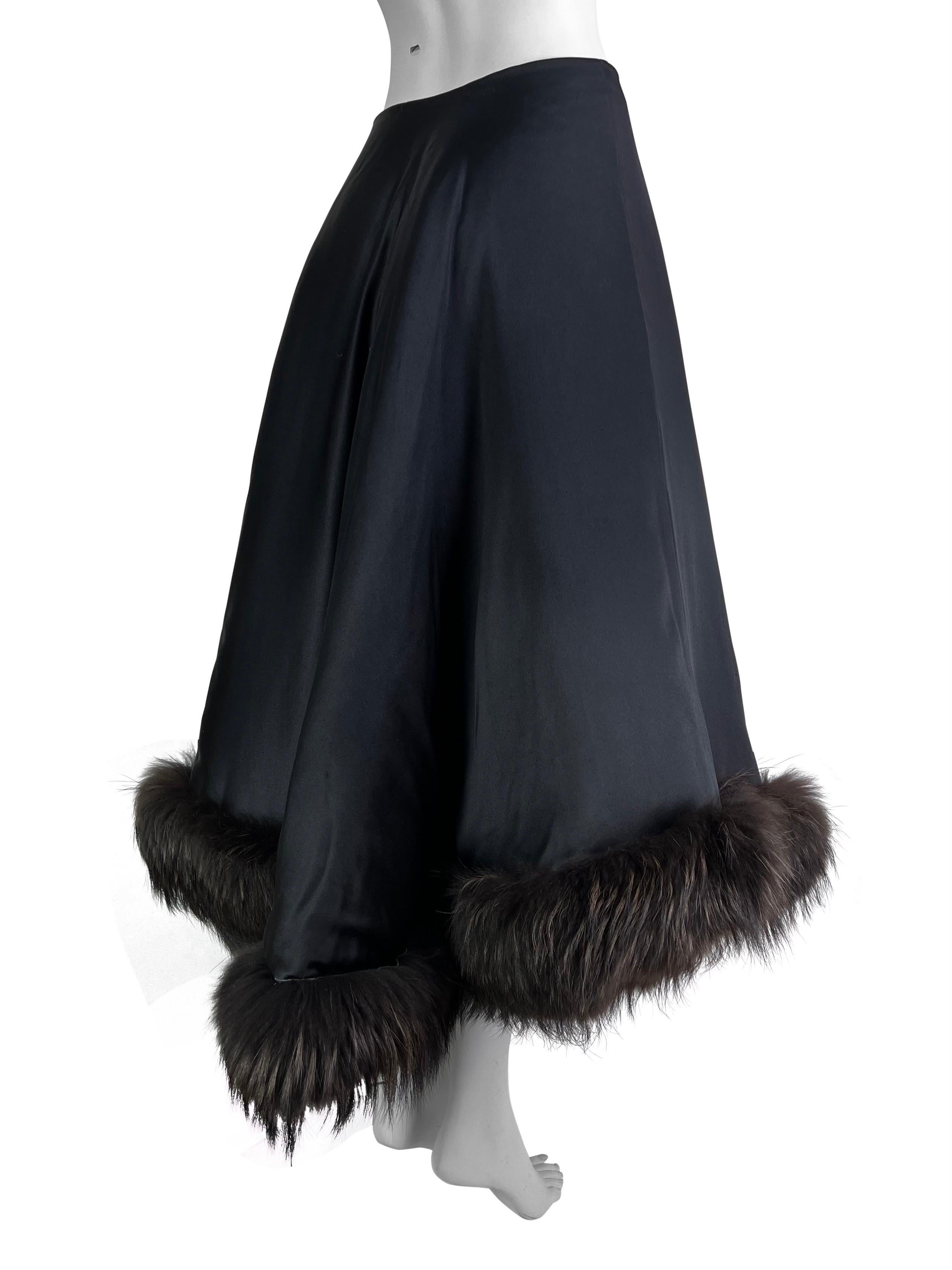 Women's Yohji Yamamoto Fall 2000 Padded Silk Skirt With Fur Trim