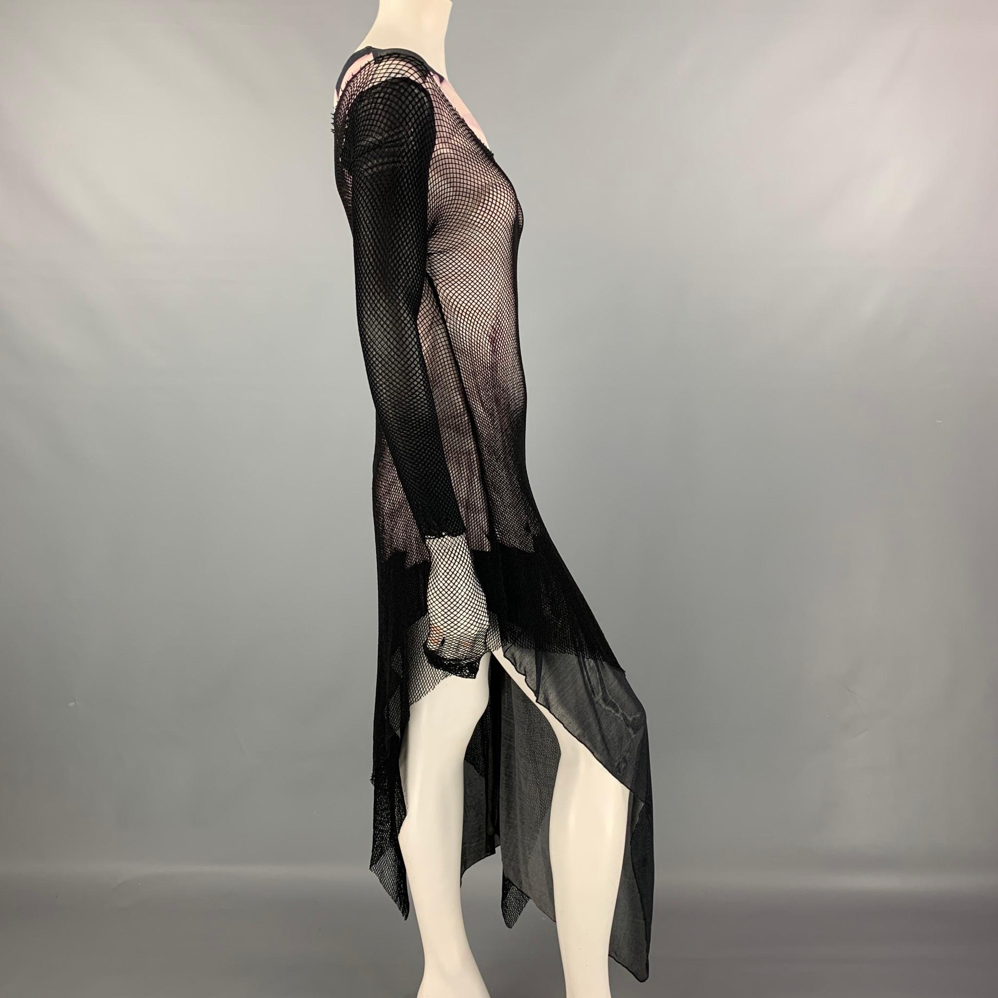 YOHJI YAMAMOTO Fall 2011 Size S Black & Grey Mesh Photo Print Asymmetrical Dress In Good Condition In San Francisco, CA