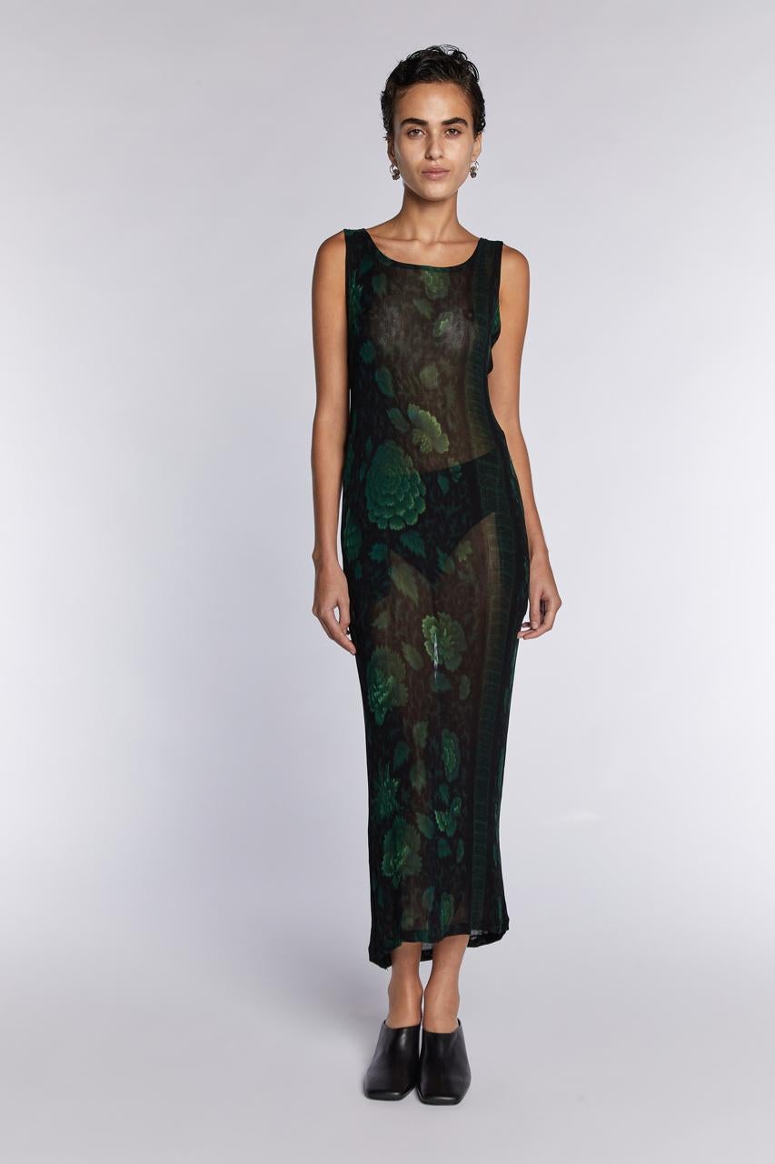 Black Yohji Yamamoto Floral Mesh Dress S/S 1996 For Sale