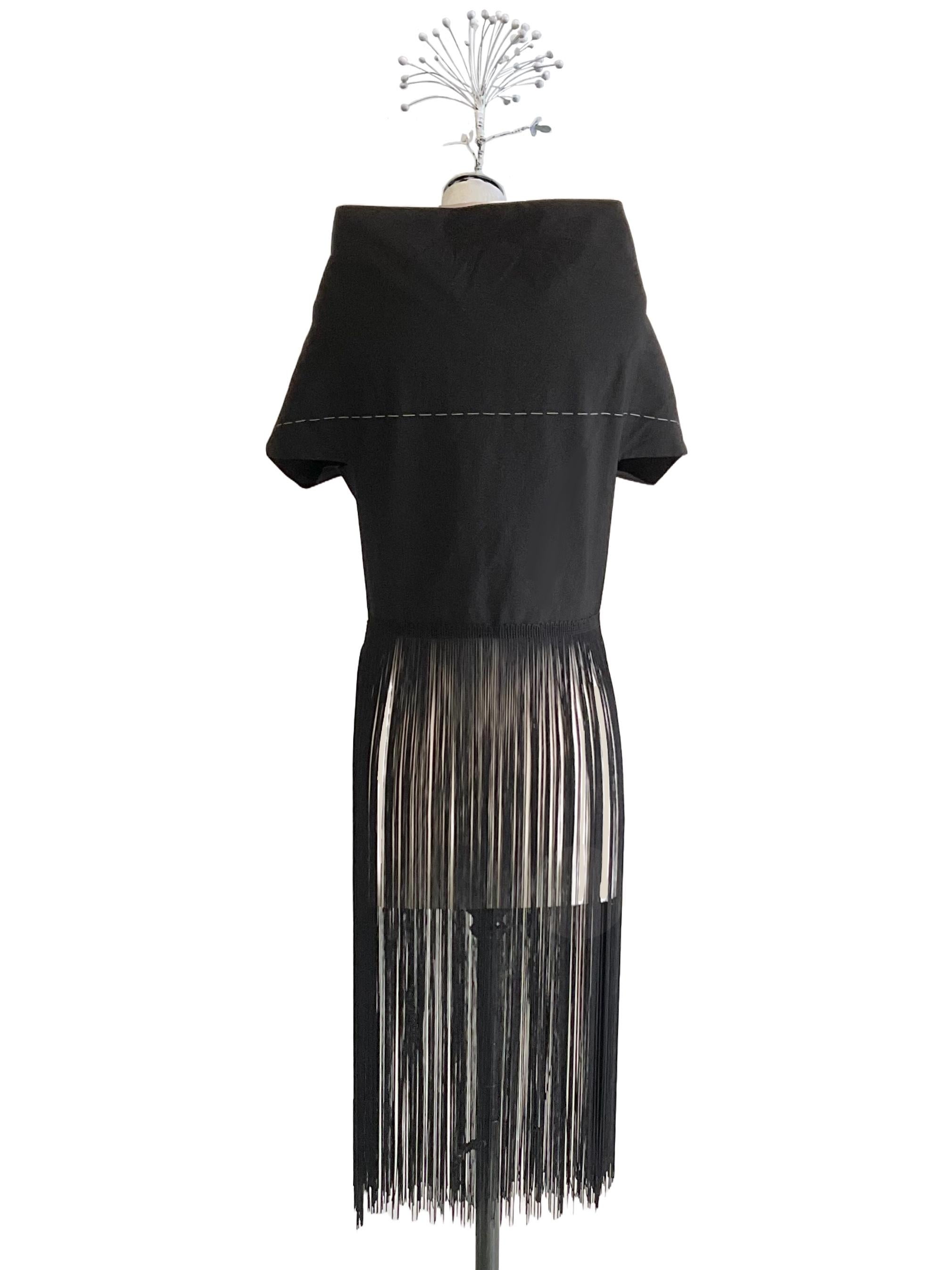YOHJI YAMAMOTO Giacca bolero nera con frange in cotone della stagione SS 2000. Black en venta