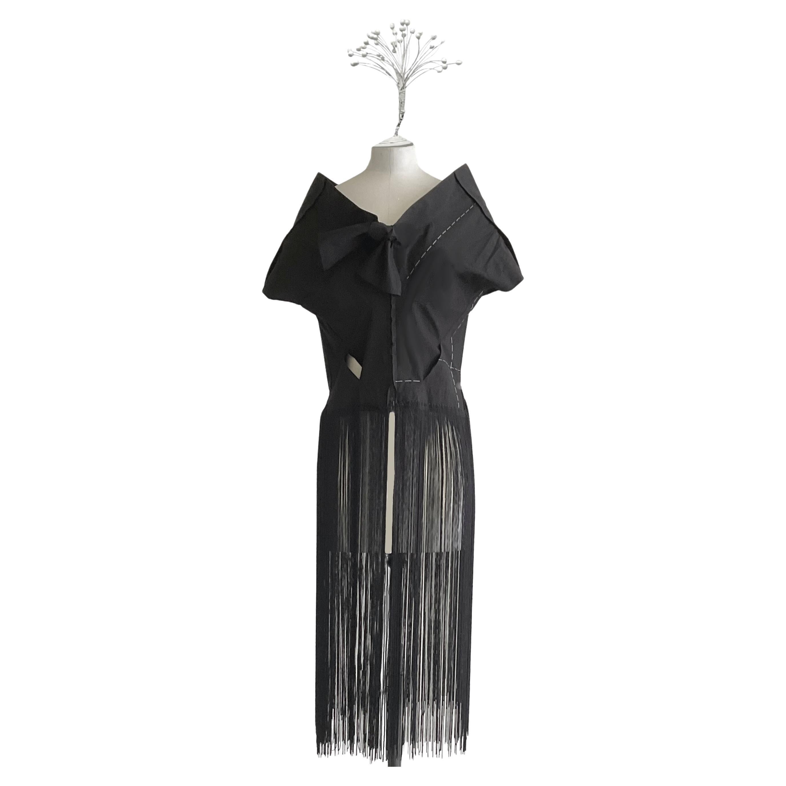 YOHJI YAMAMOTO Giacca bolero nera con frange in cotone della stagione SS 2000. en venta