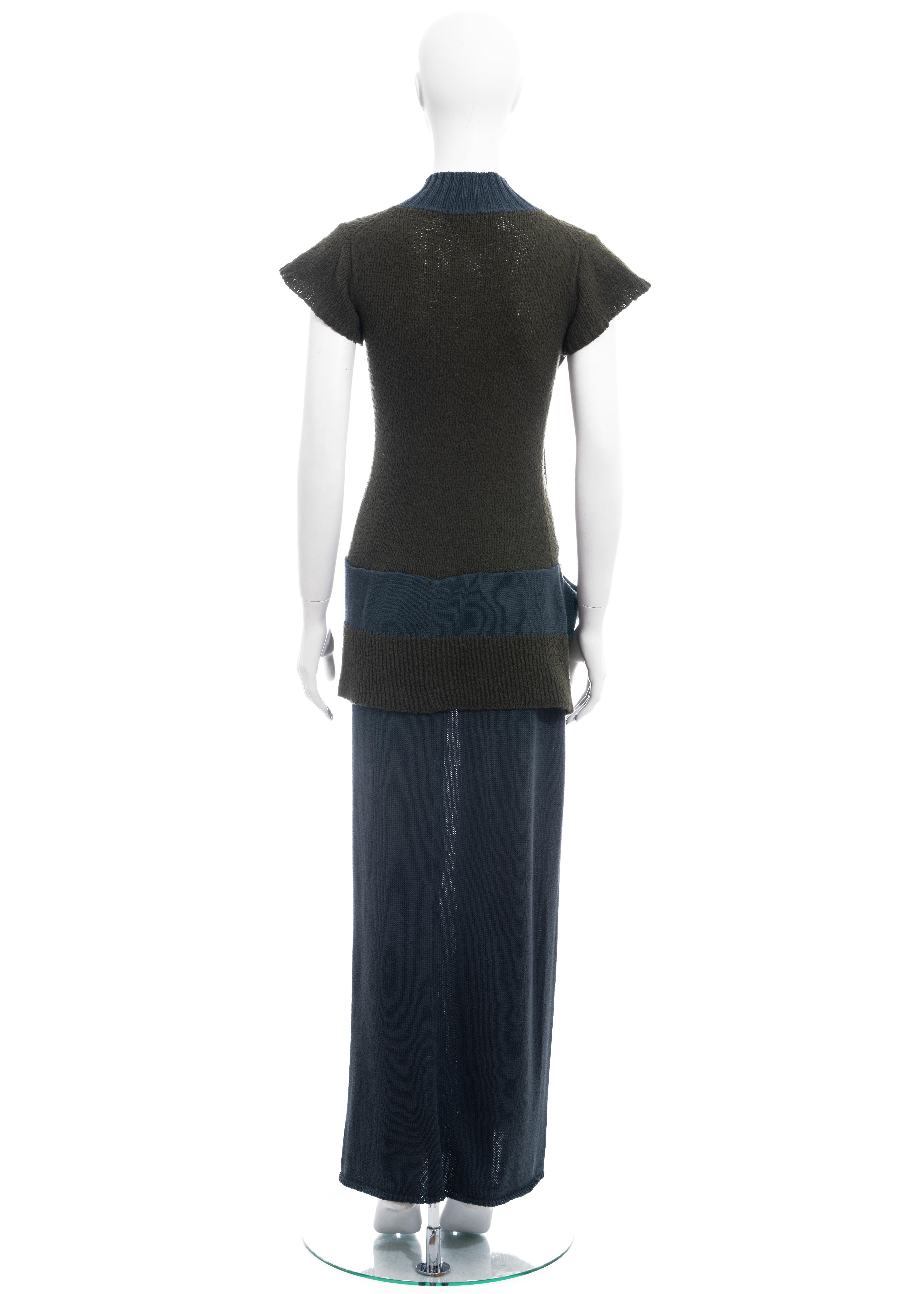 Yohji Yamamoto green and blue knitted cotton button up dress, ss 1996 1