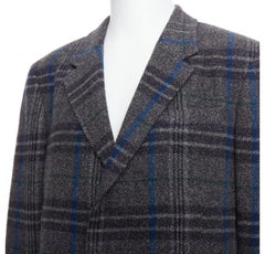 YOHJI YAMAMOTO grey blue 100% wool checked boxy jacket coat JP3 L