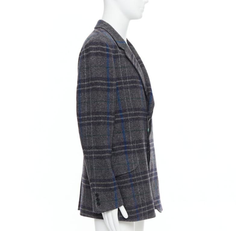 Yohji Yamamoto grigio blu 100% lana a quadri, giacca boxy JP3 L. In condizioni ottime in vendita a Hong Kong, NT