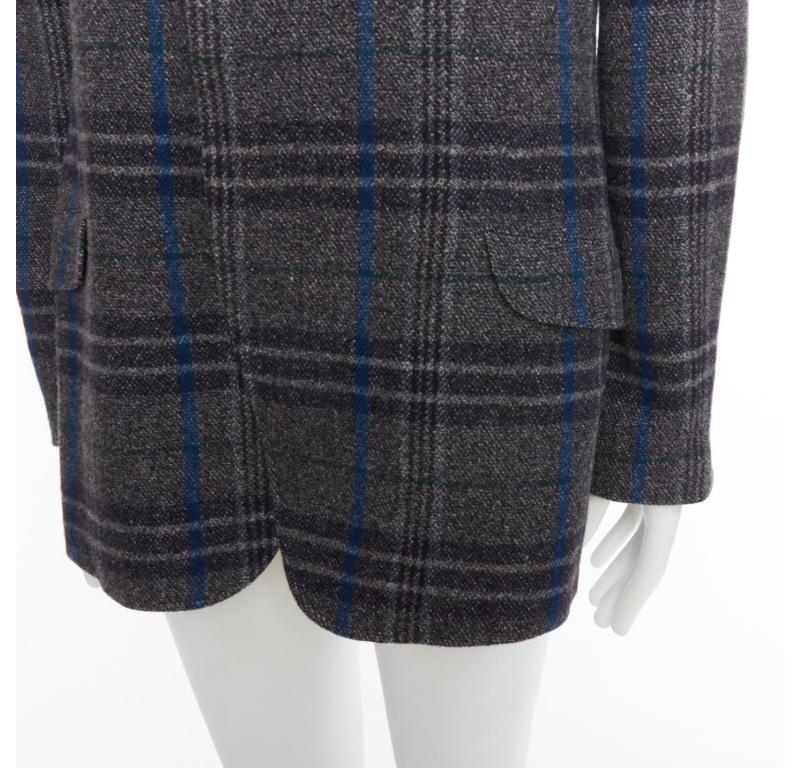 Yohji Yamamoto grigio blu 100% lana a quadri, giacca boxy JP3 L. in vendita 2