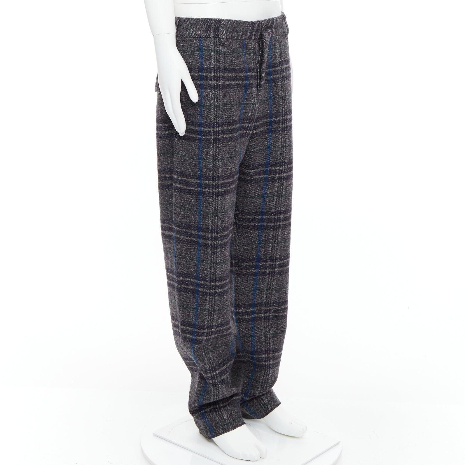 YOHJI YAMAMOTO gris azul 100% lana a cuadros pantalón ancho cónico JP3 L Gris en venta