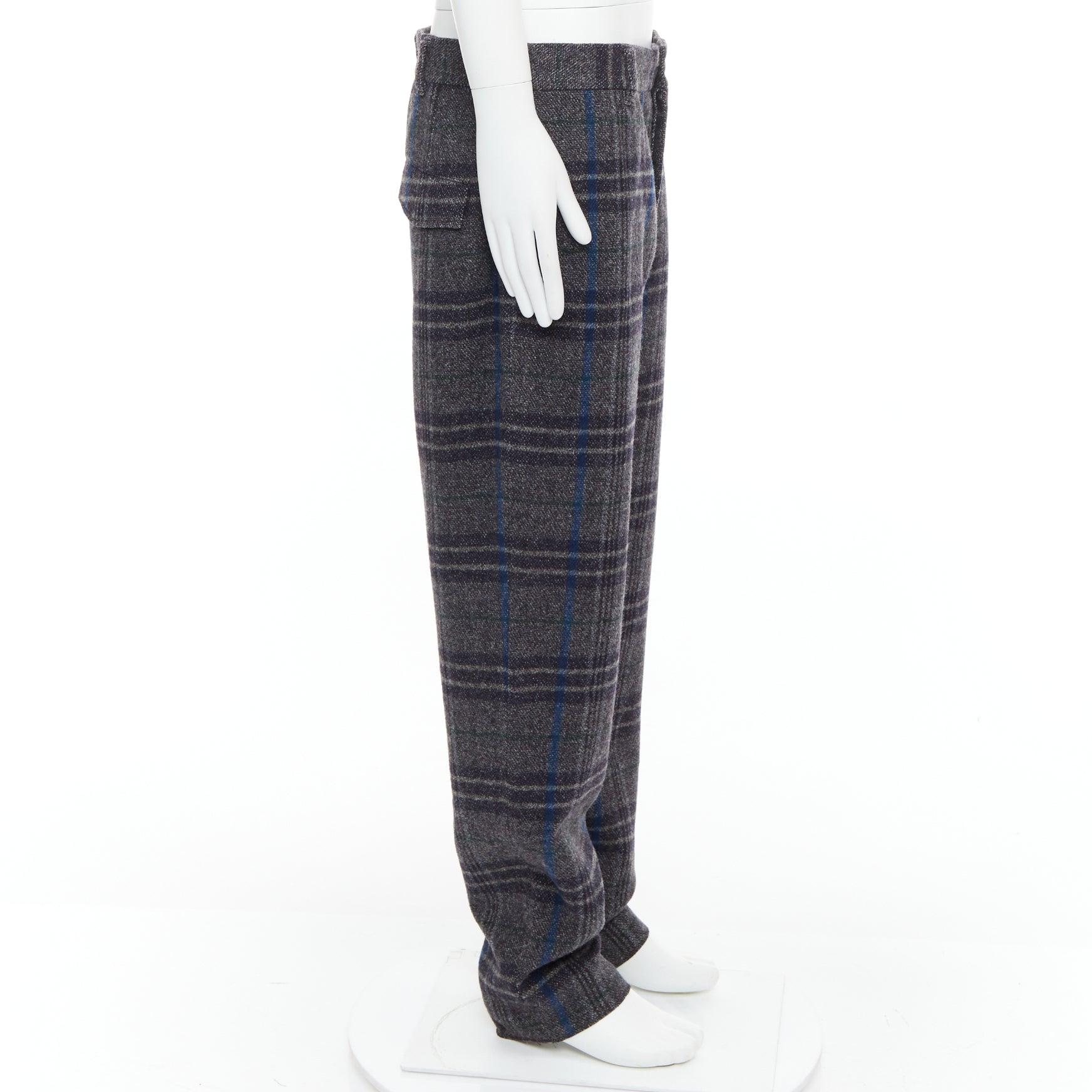 YOHJI YAMAMOTO gris azul 100% lana a cuadros pantalón ancho cónico JP3 L en Excelente estado para la venta en Hong Kong, NT