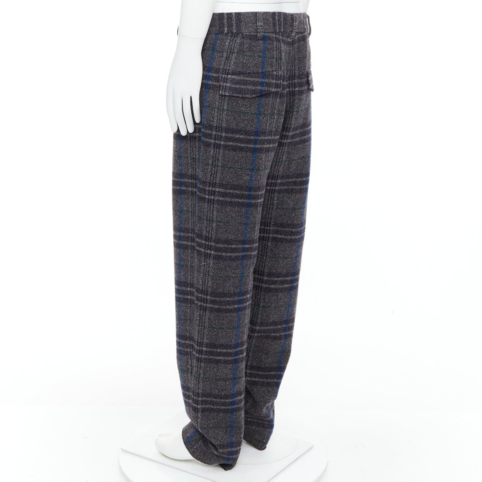 YOHJI YAMAMOTO gris azul 100% lana a cuadros pantalón ancho cónico JP3 L en venta 1