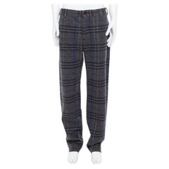 YOHJI YAMAMOTO grey blue 100% wool checkered wide tapered pants JP3 L
