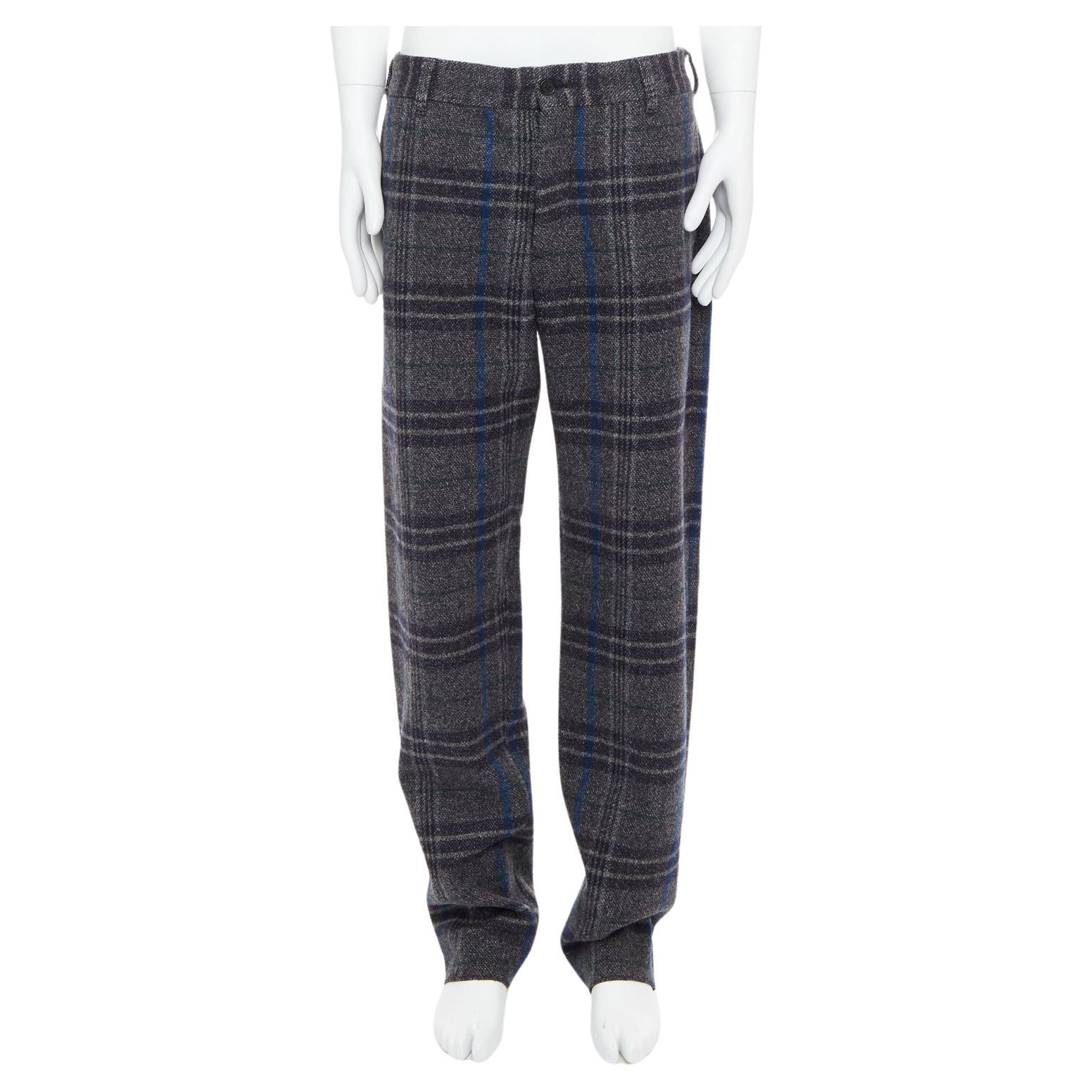 YOHJI YAMAMOTO Pantalon large effilé à carreaux 100 % laine grise JP3 L