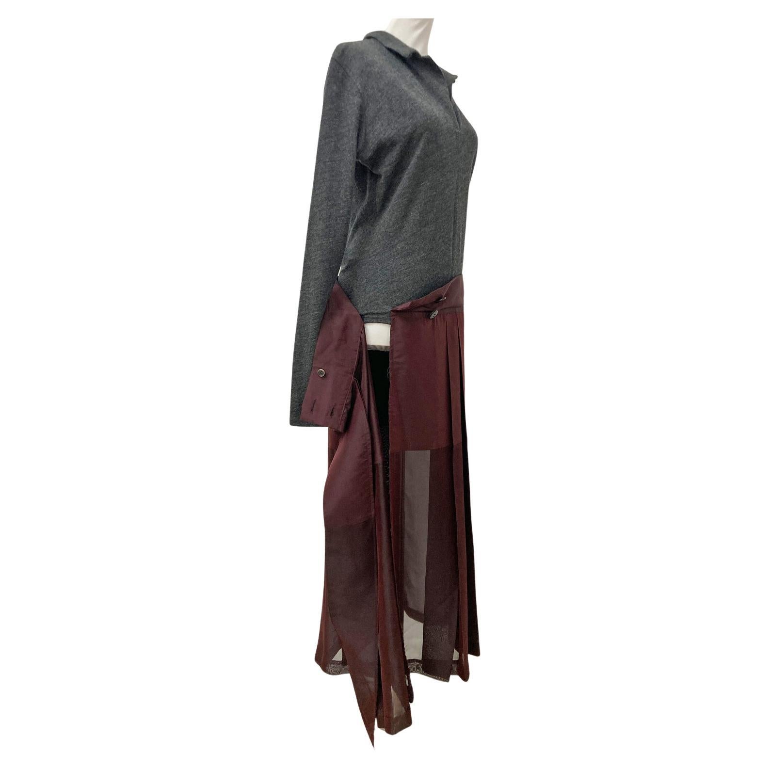 Black Yohji Yamamoto Grey Bordeaux Sheer Dress Collection Piece AW 1995 For Sale