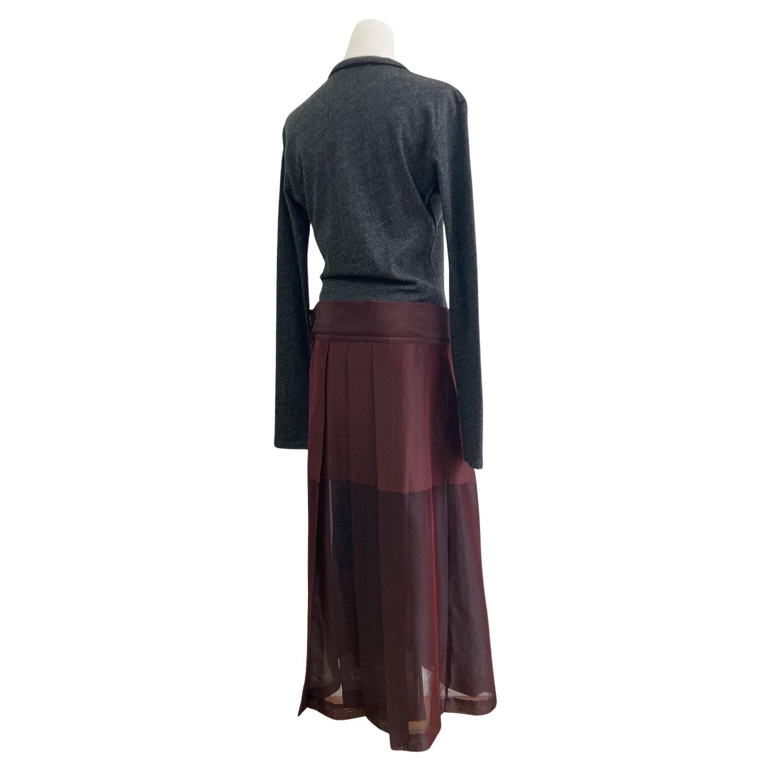 Yohji Yamamoto Grey Bordeaux Sheer Dress Collection Piece AW 1995 In Good Condition For Sale In Berlin, DE