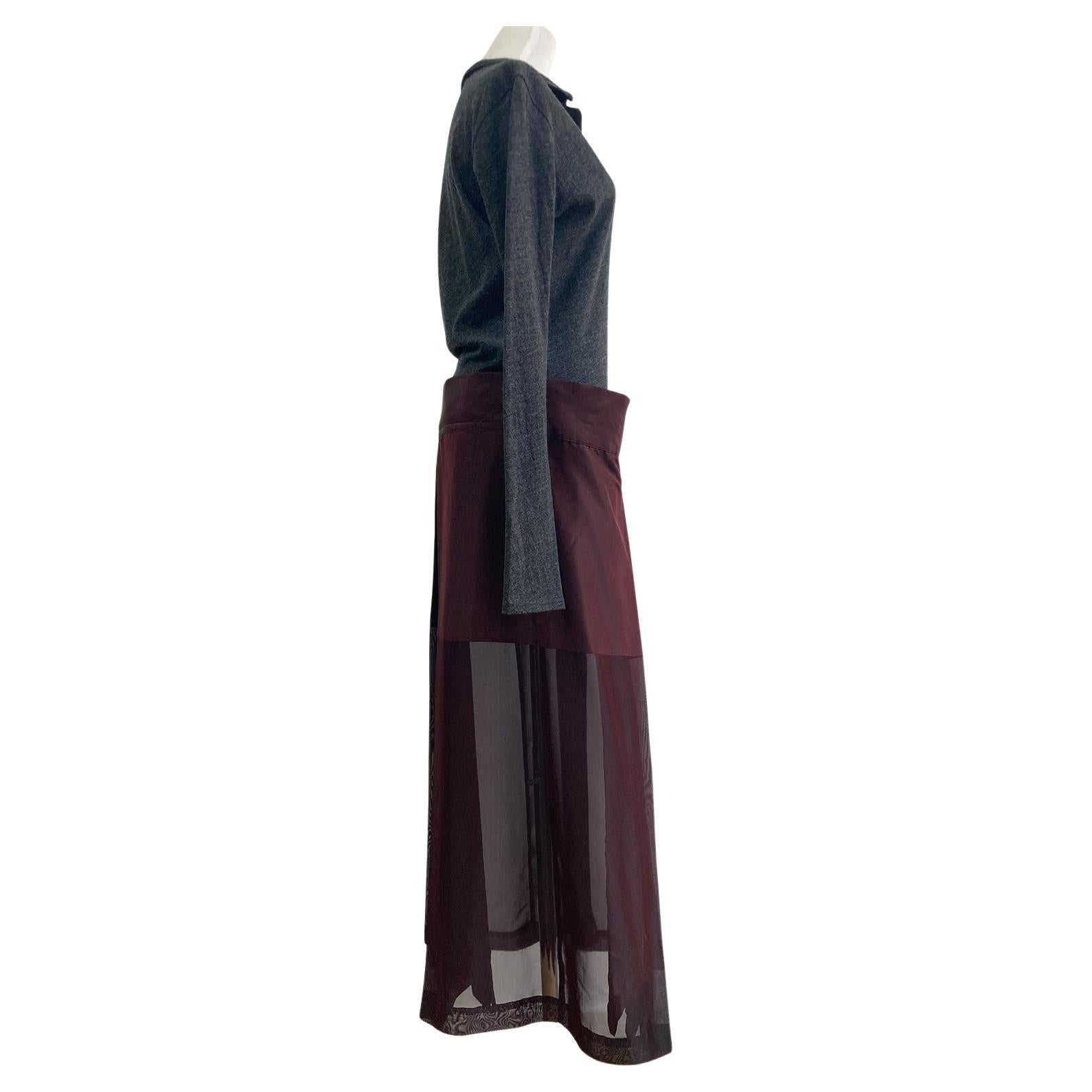 Women's Yohji Yamamoto Grey Bordeaux Sheer Dress Collection Piece AW 1995 For Sale