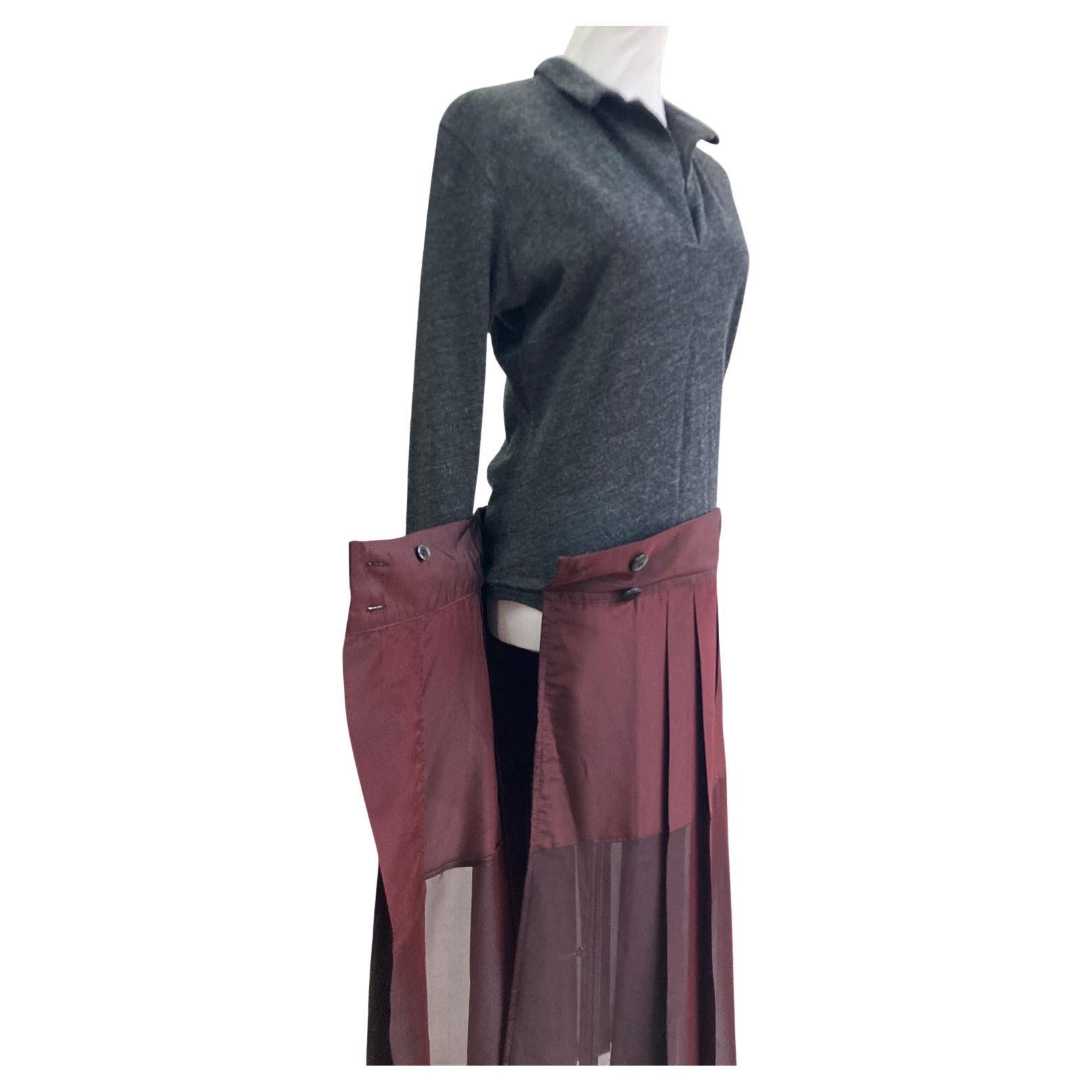 Yohji Yamamoto Grey Bordeaux Sheer Dress Collection Piece AW 1995 For Sale 1
