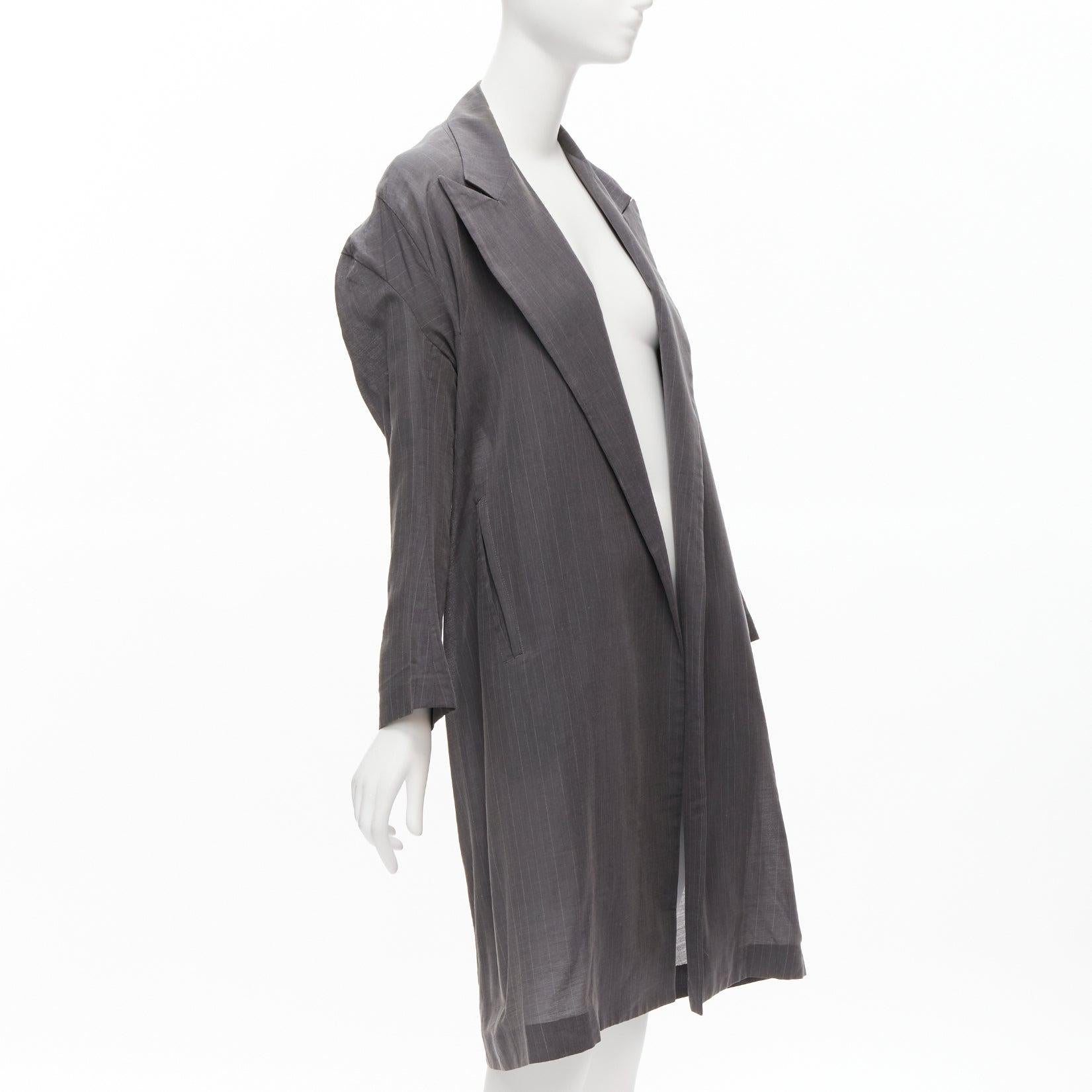 Black YOHJI YAMAMOTO grey notched peak lapel A-line wide cut coat JP1 S For Sale