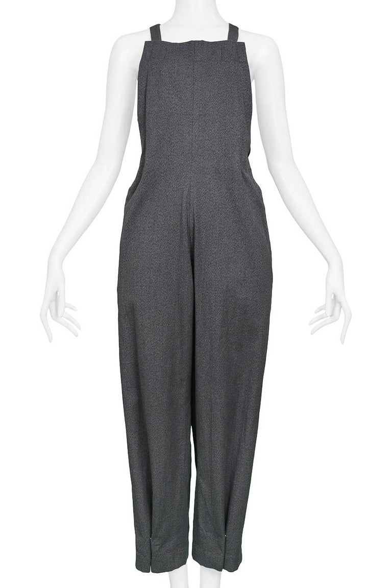 Yohji Yamamoto Grey Paper Bag Jumpsuit With Adjustable Straps For Sale