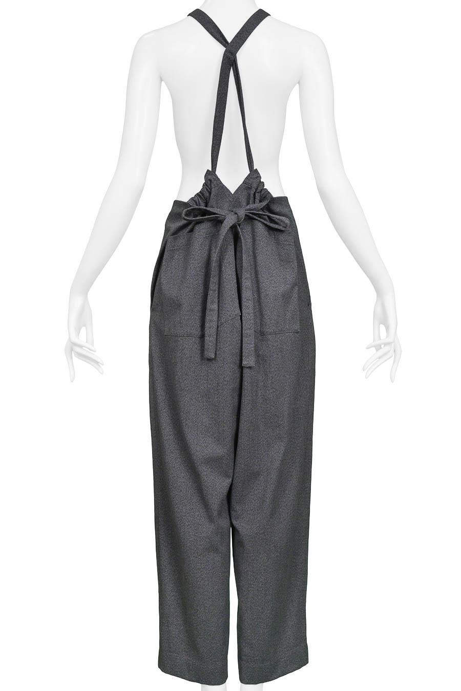 Women's Yohji Yamamoto Grey Paper Bag Jumpsuit With Adjustable Straps For Sale