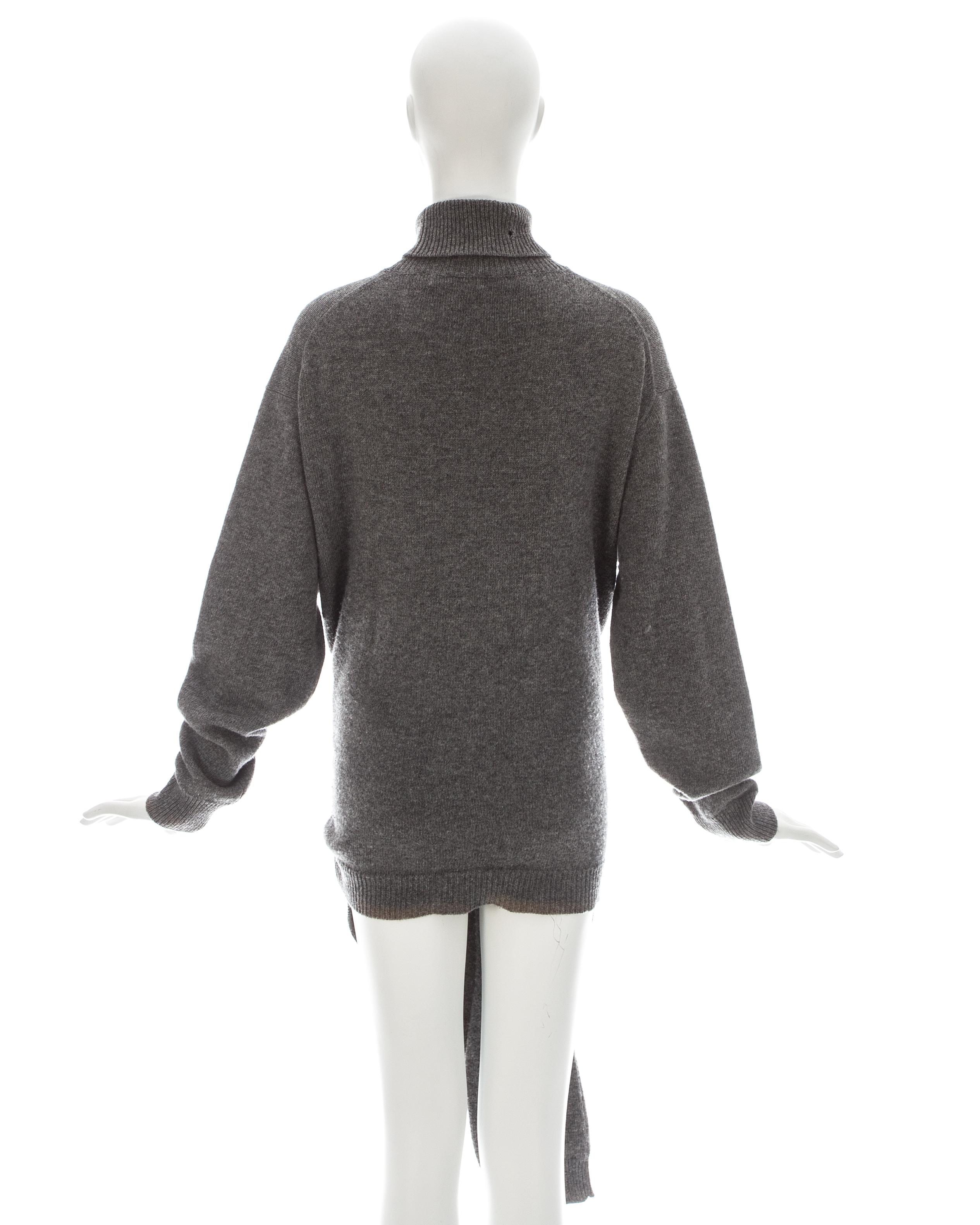 Women's or Men's Yohji Yamamoto grey wool four sleeve turtle neck sweater, fw 1992 For Sale