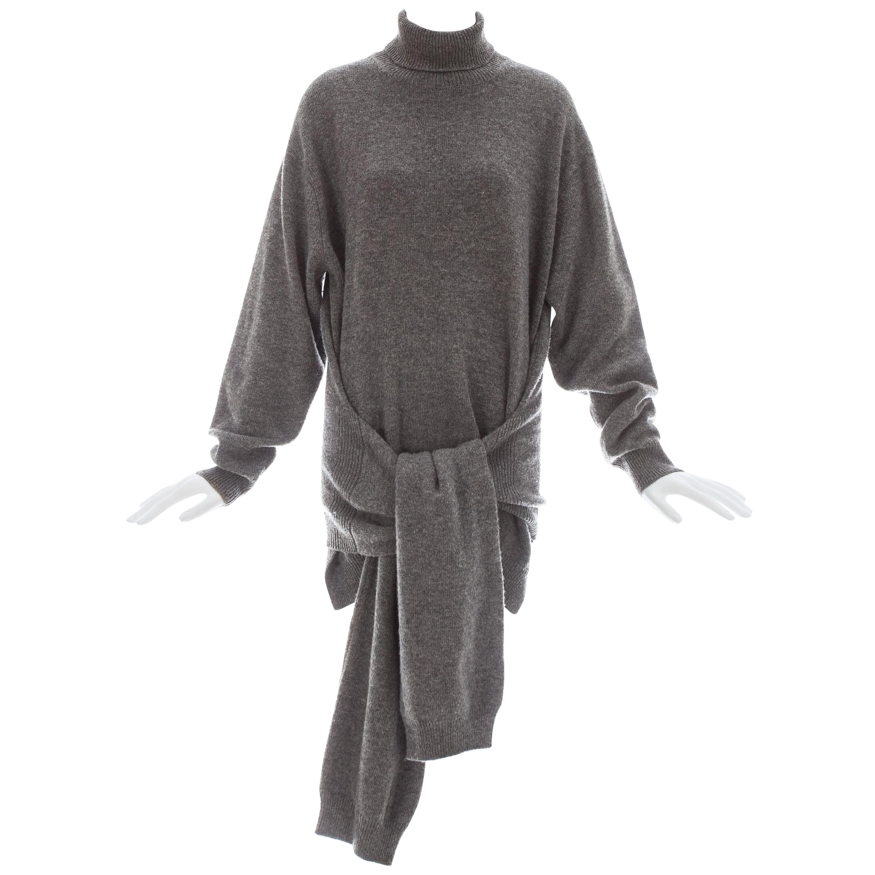 Yohji Yamamoto grey wool four sleeve turtle neck sweater, fw 1992 For Sale