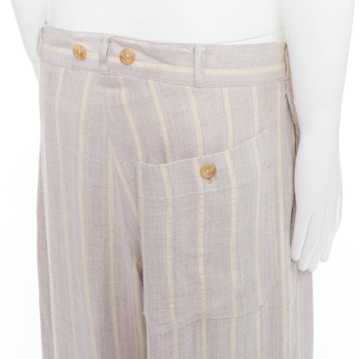 Yohji Yamamoto pantaloni larghi in vita a righe gialle e grigie in rayon e lino con bottoni M.
Riferimento: PRWU/A00099
Marchio: Yohji Yamamoto
Materiale: Rayon, lino
Colore: Beige
Modello: A righe
Chiusura: bottone alla mosca
Dettagli extra: Tasca