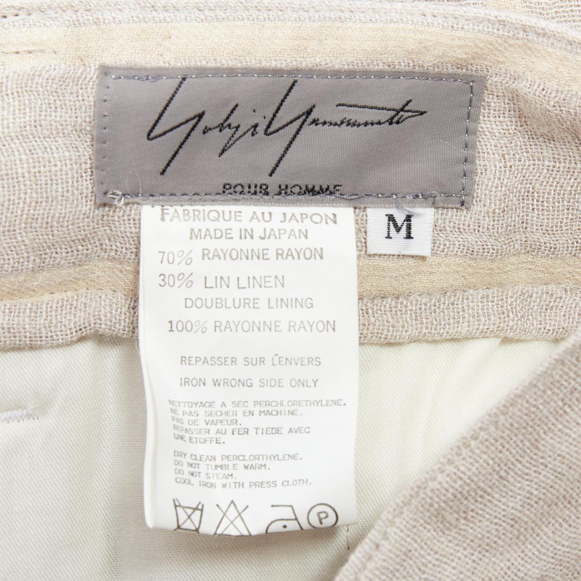 Yohji Yamamoto pantaloni larghi in vita a righe gialle e grigie in rayon e lino con bottoni M. in vendita 3