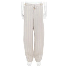 Yohji Yamamoto pantaloni larghi in vita a righe gialle e grigie in rayon e lino con bottoni M.