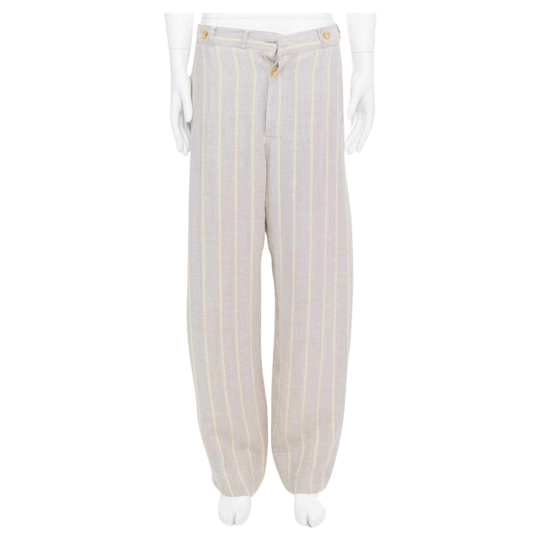 YOHJI YAMAMOTO pantalones anchos de cintura con botones de rayón de lino gris y amarillo M