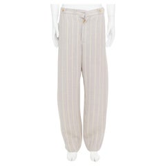 YOHJI YAMAMOTO grau-gelb gestreifte Viskose-Leinenhose mit Knopfleiste und breiter Taille M