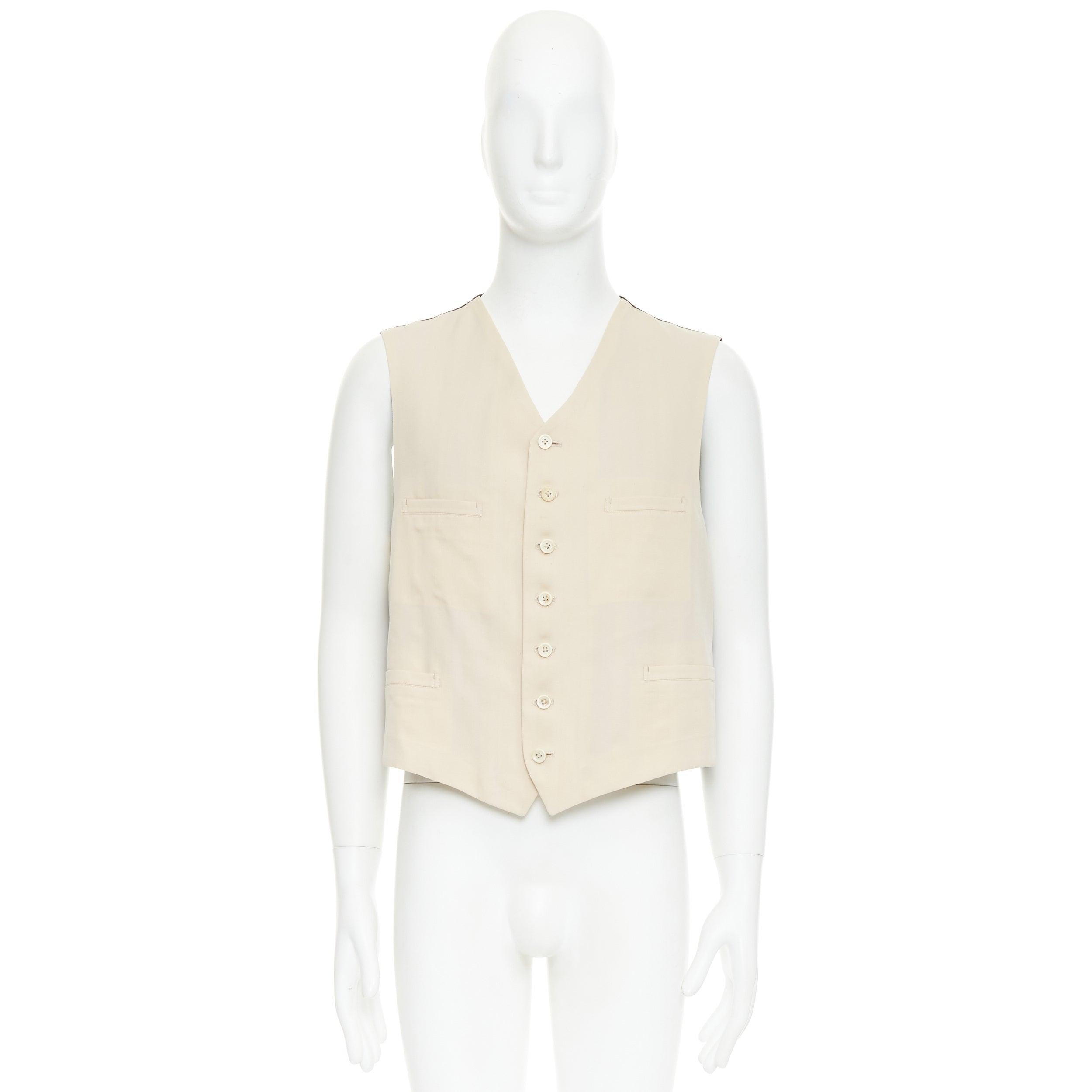 YOHJI YAMAMOTO HOMME Chaleco beige con parte delantera de lana y parte trasera de mezcla de seda negra en venta 5