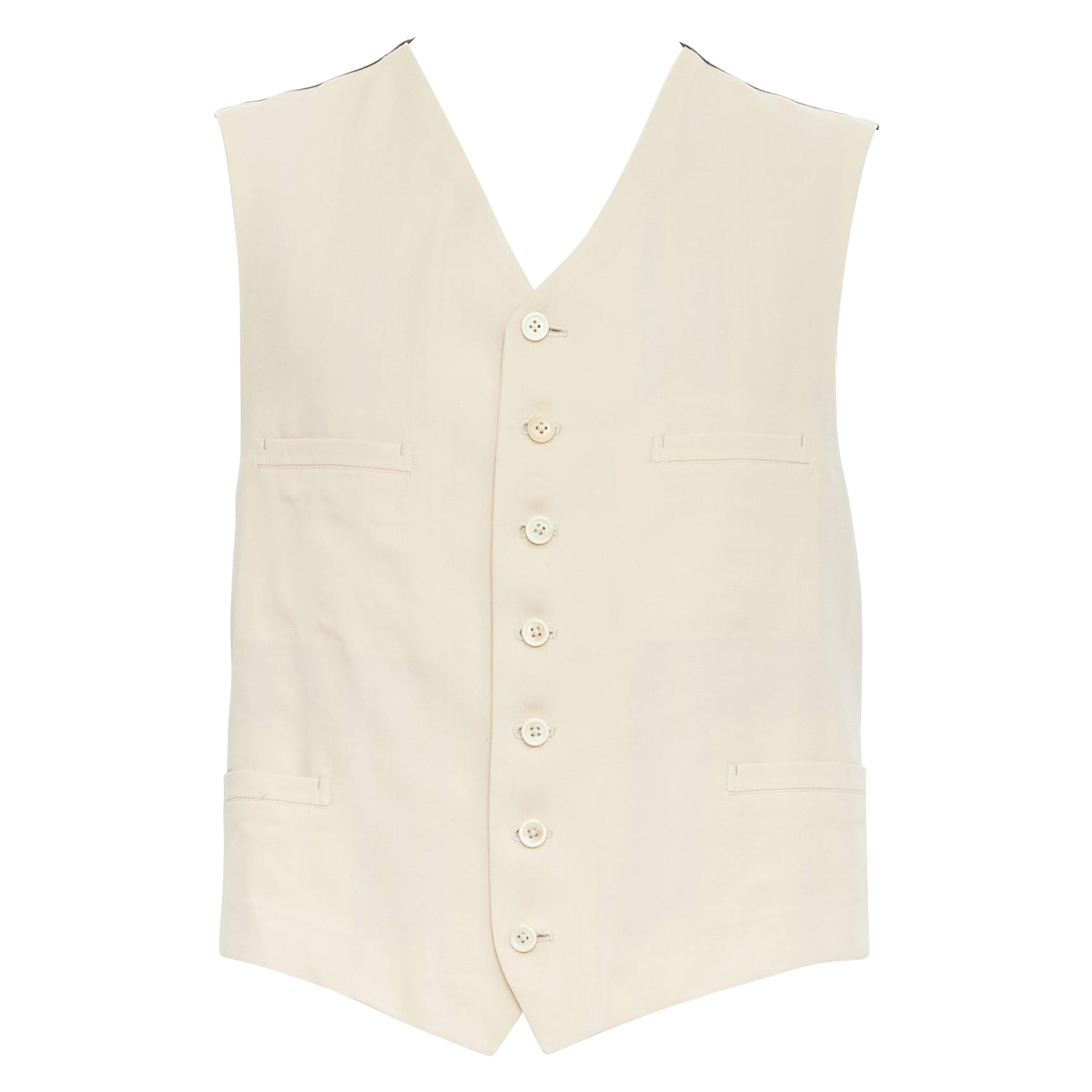 YOHJI YAMAMOTO HOMME Chaleco beige con parte delantera de lana y parte trasera de mezcla de seda negra en venta