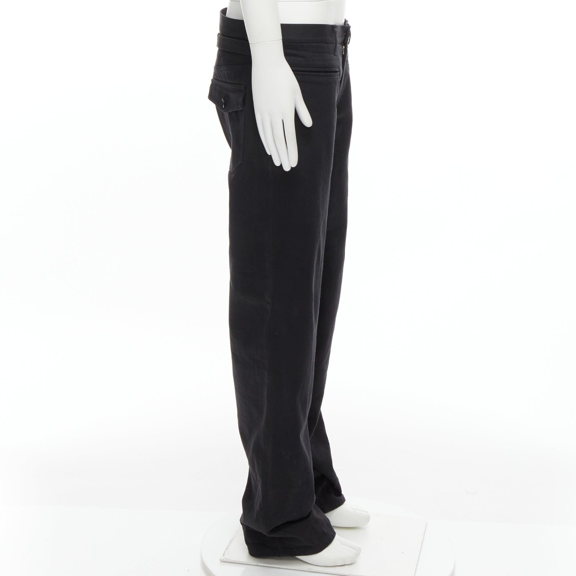 YOHJI YAMAMOTO HOMME black cotton back strap pocketed wide leg pants JP4 XL In Fair Condition For Sale In Hong Kong, NT