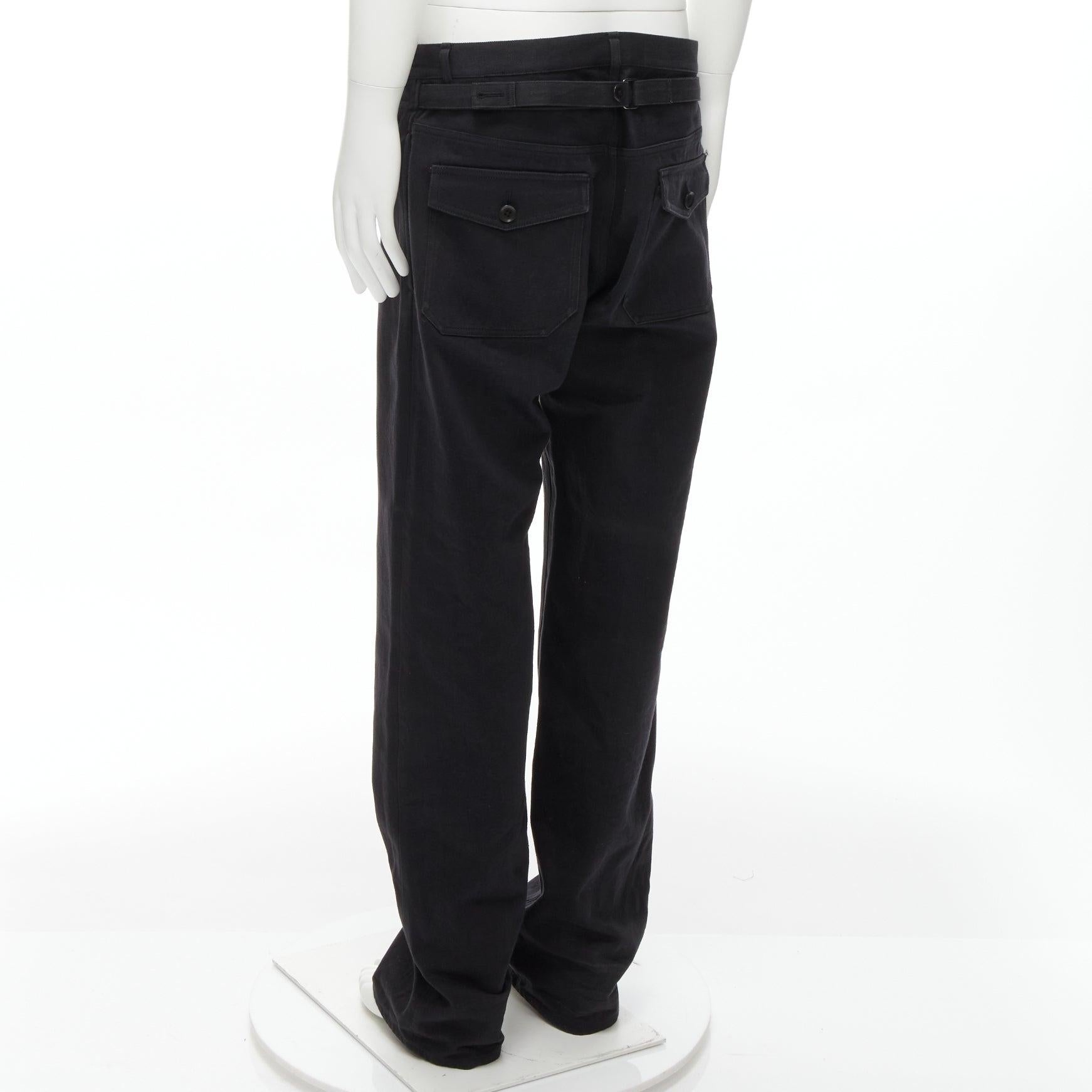 Men's YOHJI YAMAMOTO HOMME black cotton back strap pocketed wide leg pants JP4 XL For Sale