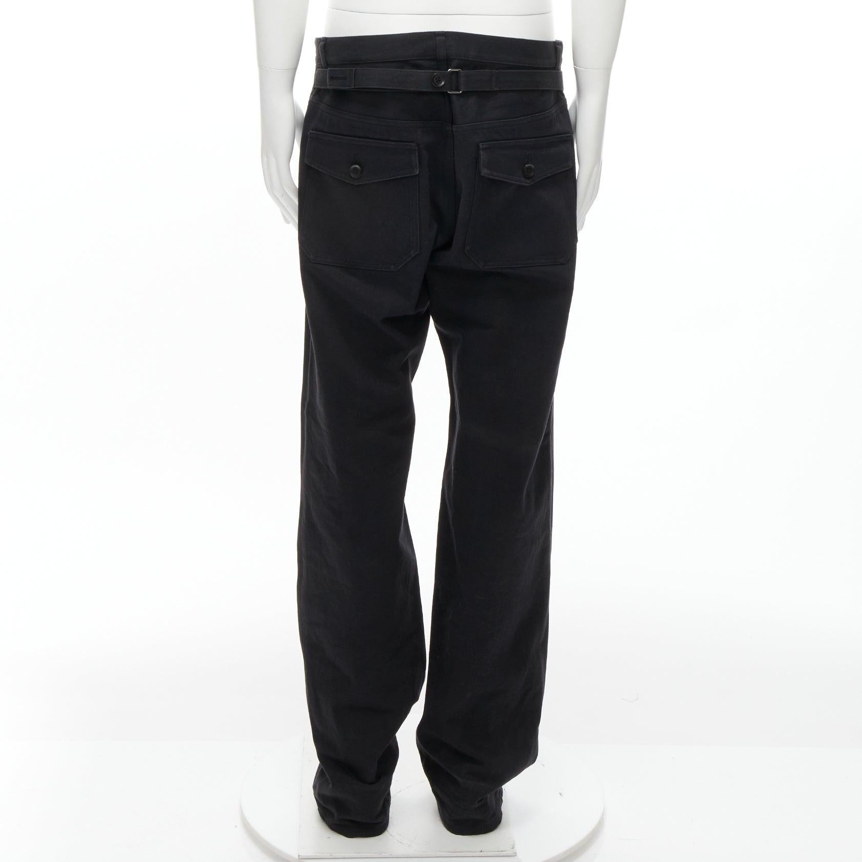 YOHJI YAMAMOTO HOMME black cotton back strap pocketed wide leg pants JP4 XL For Sale 1