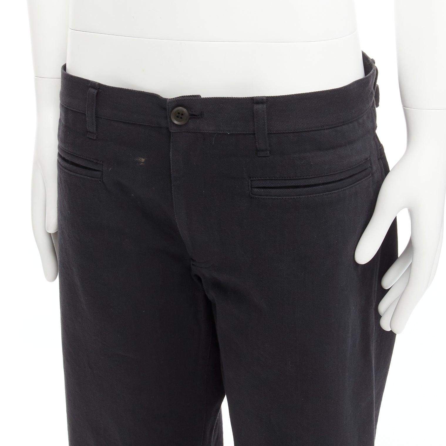 YOHJI YAMAMOTO HOMME black cotton back strap pocketed wide leg pants JP4 XL For Sale 3