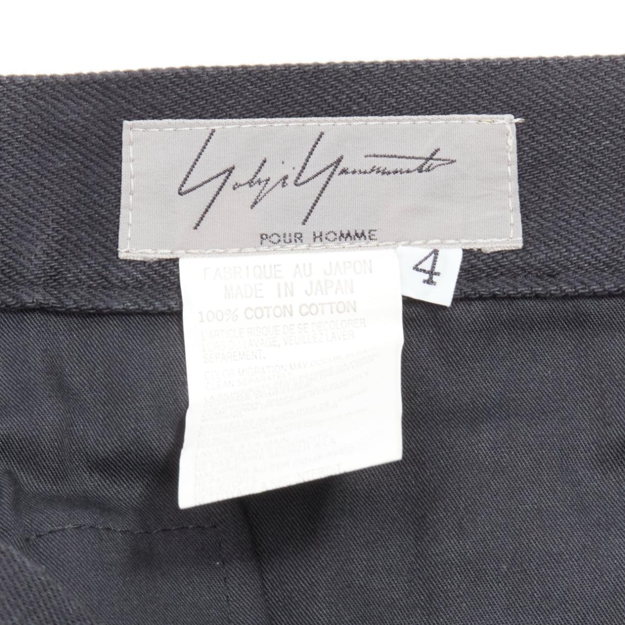 YOHJI YAMAMOTO HOMME black cotton back strap pocketed wide leg pants JP4 XL For Sale 4