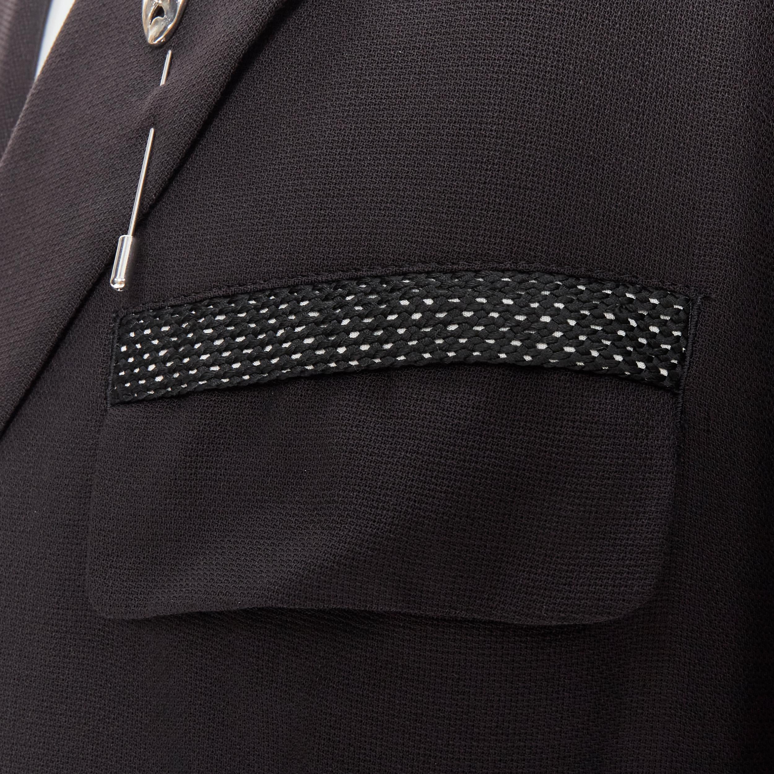YOHJI YAMAMOTO HOMME black ribbon trim mask collar pin overszied blazer L 2