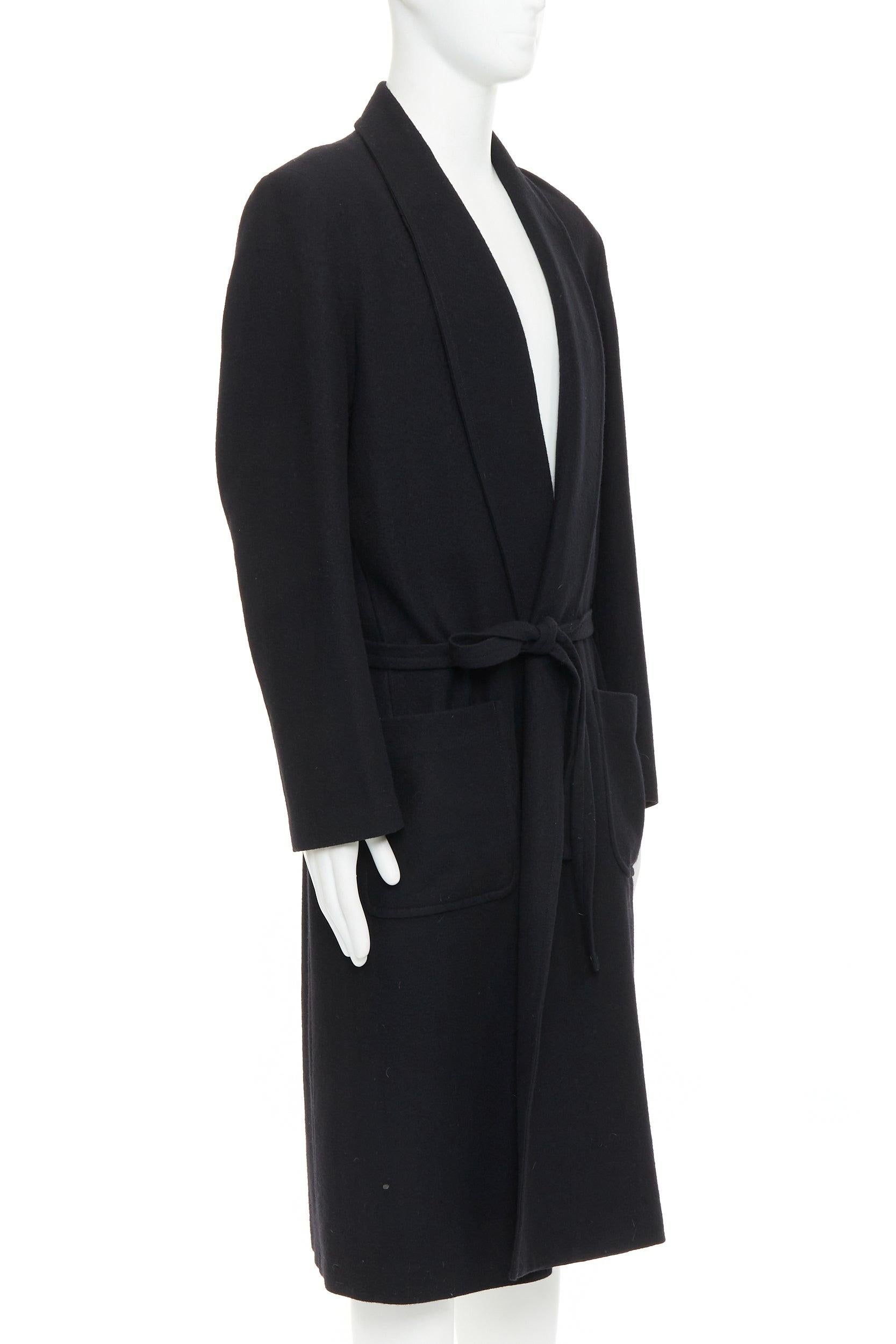 YOHJI YAMAMOTO HOMME Abrigo de lana negro con cinturón y bolsillos forrados JP2 M Negro en venta
